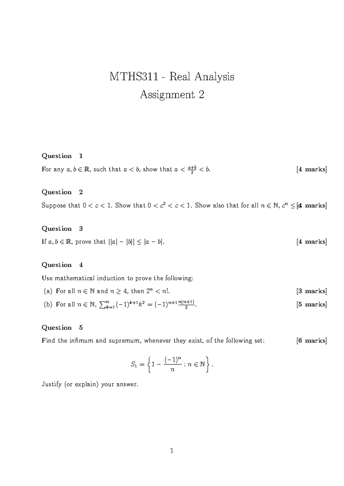 MTHS311 Real Analysis Assignment 2: Questions & Proofs - Studocu