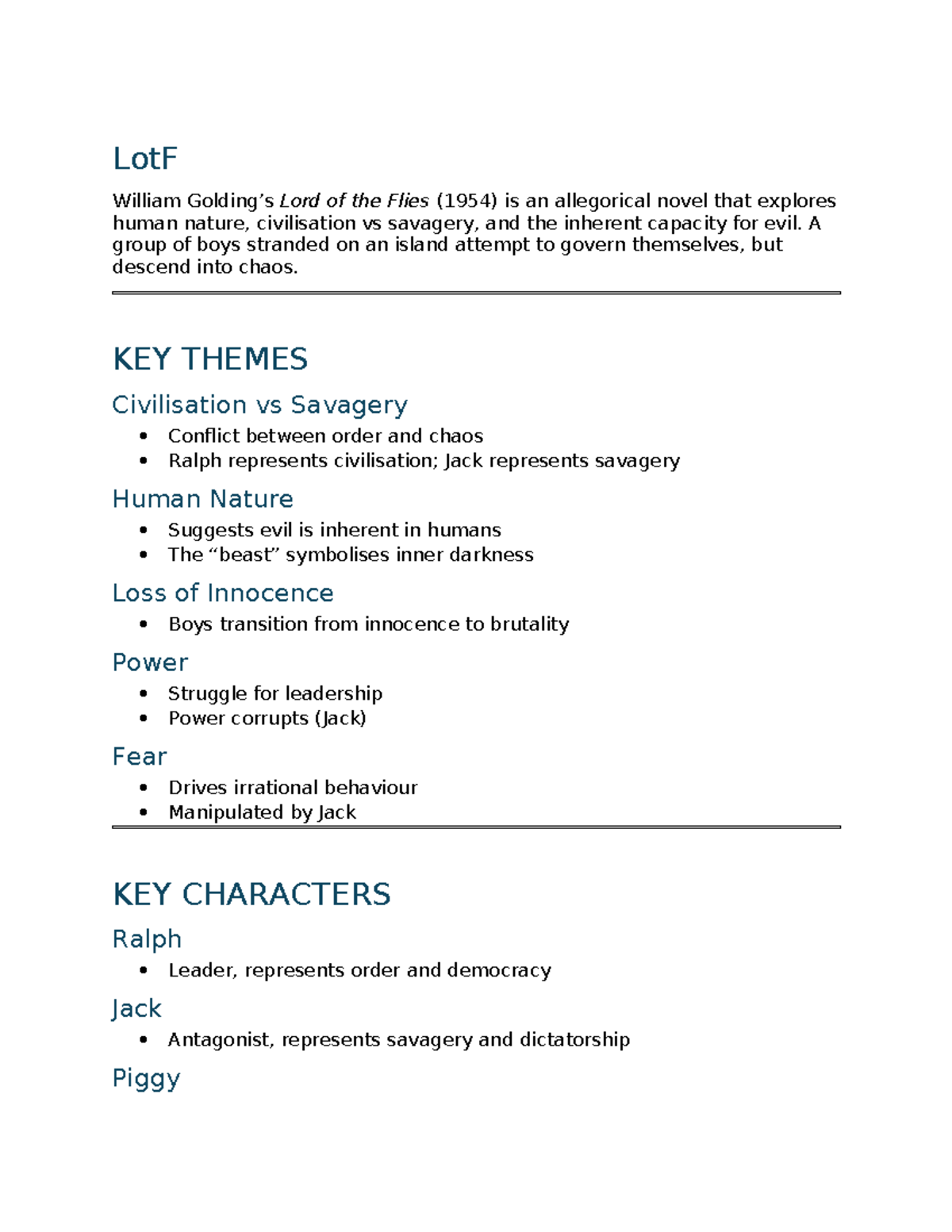 Lord of the Flies (LotF) Study Guide: Themes, Characters & Symbols ...