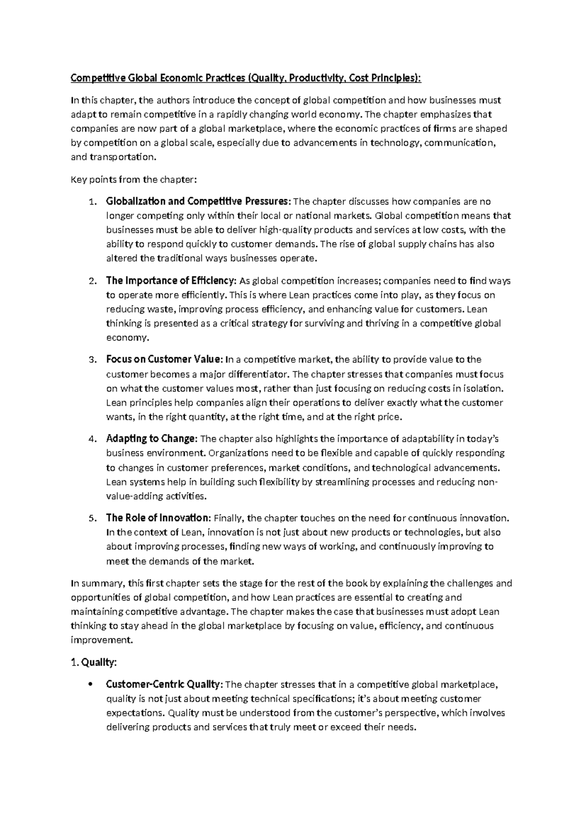 Global Economic Practices: Lean Principles for Quality, Productivity ...