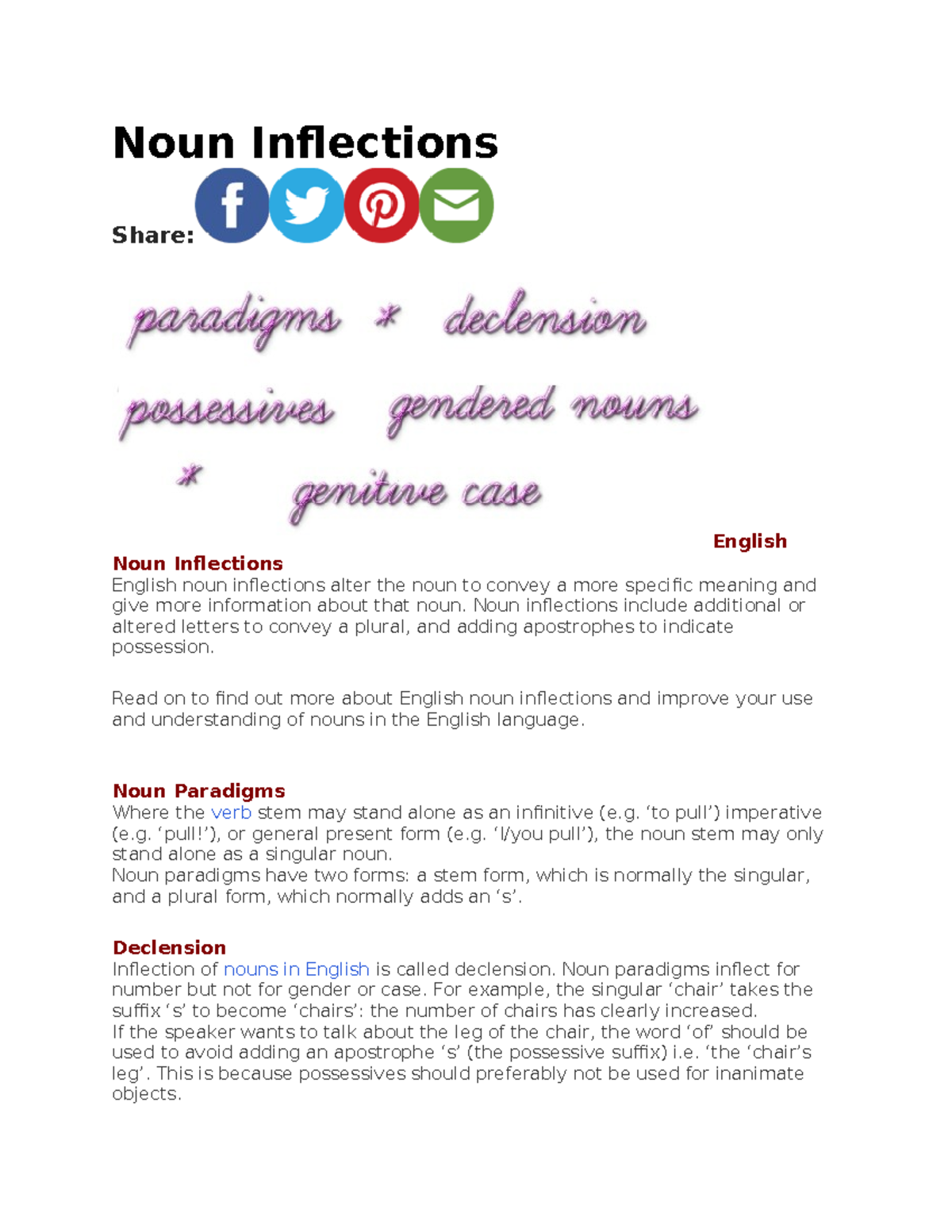 Noun Inflections in English - Comprehensive Notes - Studocu