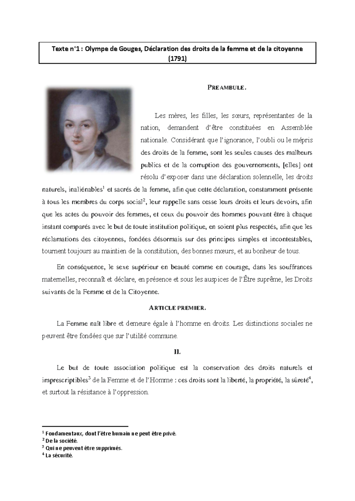 Textes pour l'oral du BAC 2025 : Olympe de Gouges et Théroigne de ...