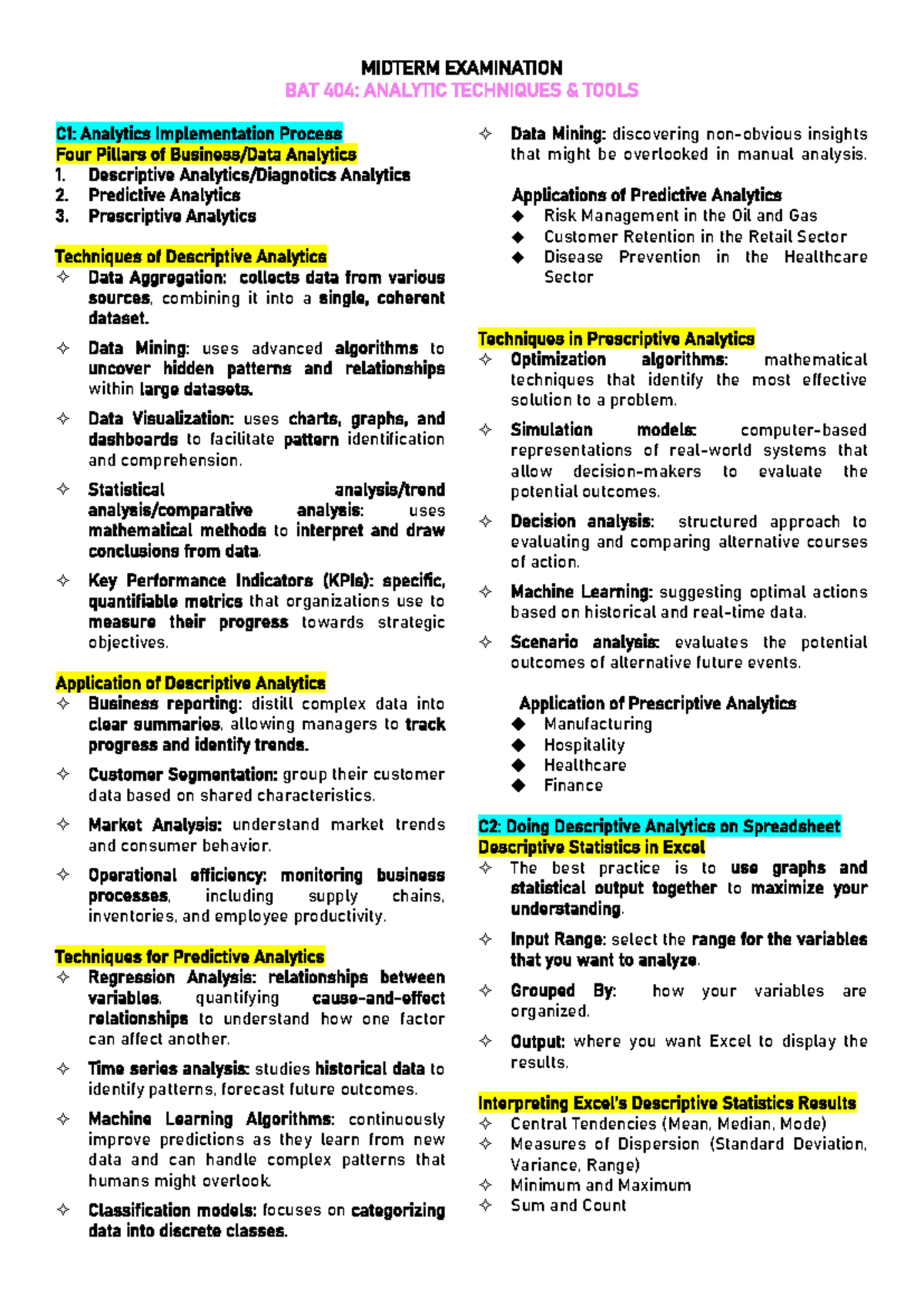 MIDTERM EXAMINATION BAT 404: ANALYTIC TECHNIQUES OVERVIEW - Studocu