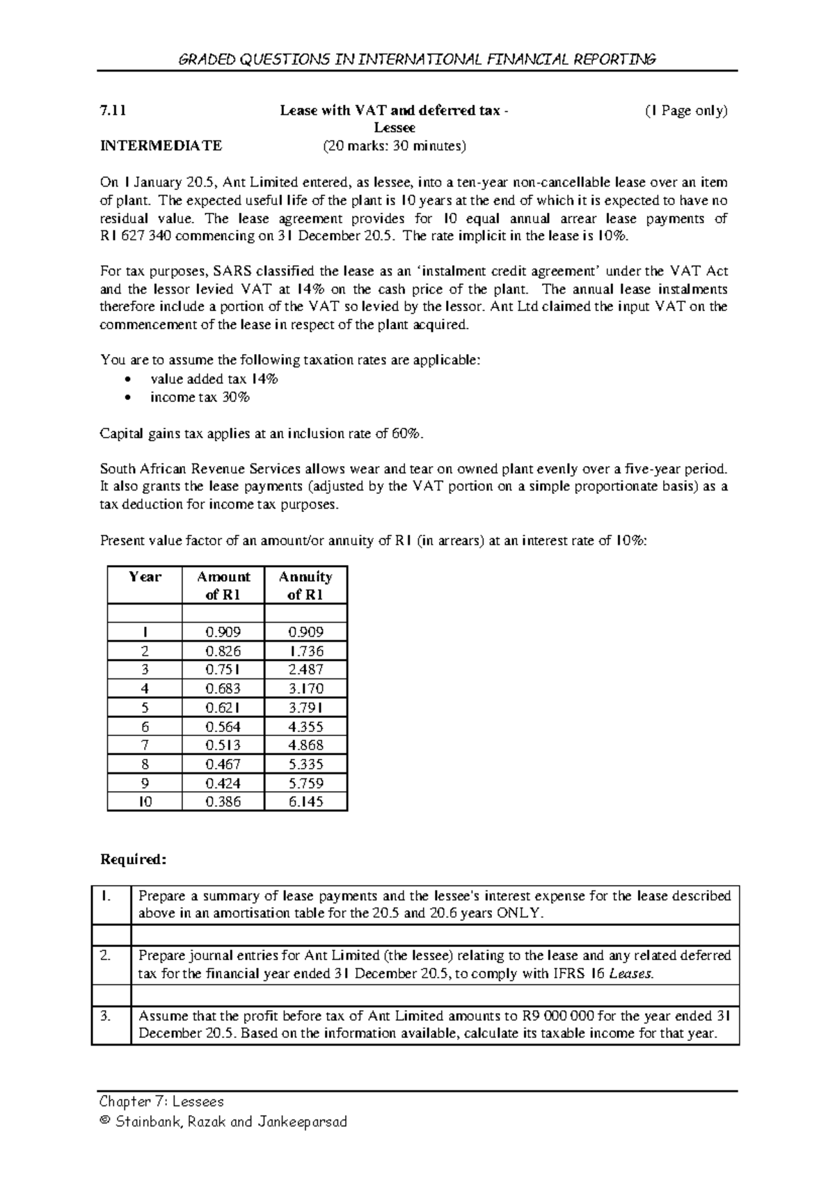 7.11 GRADED QUESTIONS: Ant Ltd Lease with VAT & Deferred Tax Analysis ...