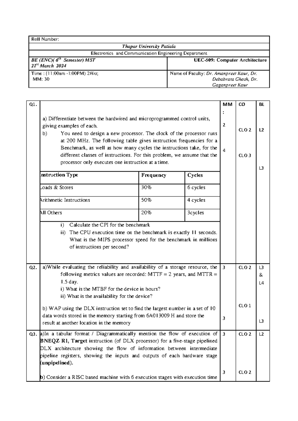 UEC509 MST - Computer Architecture Midterm Exam Notes (6th Sem) - Studocu