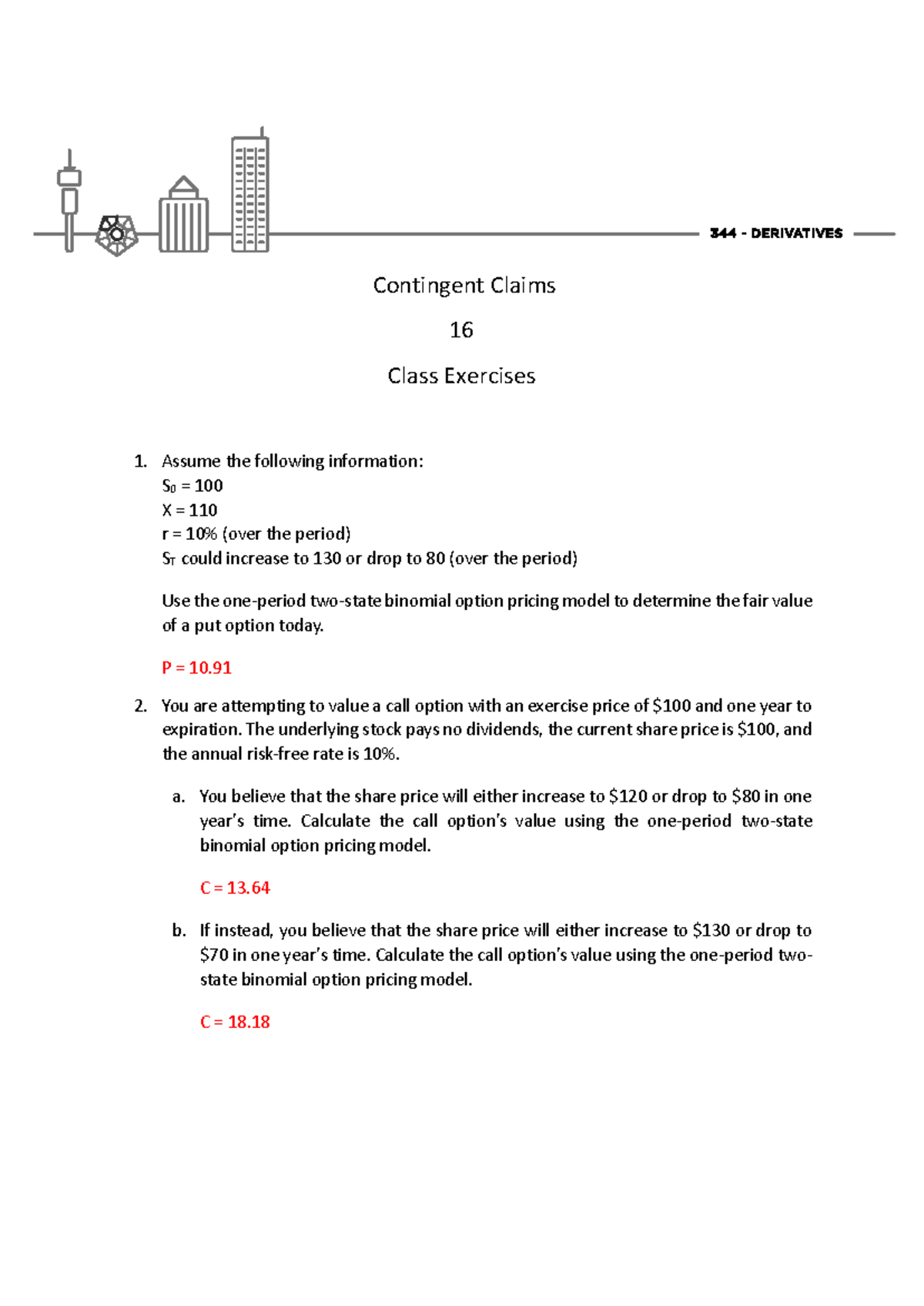 Class Exercises CH 16: Binomial Option Pricing Model Analysis - Studocu
