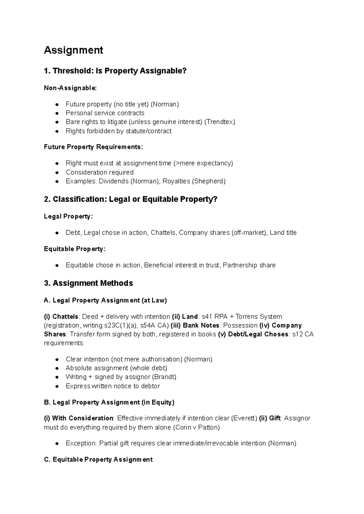 25T3 Equity & Trusts Exam Prep: Property Assignment Analysis - Studocu