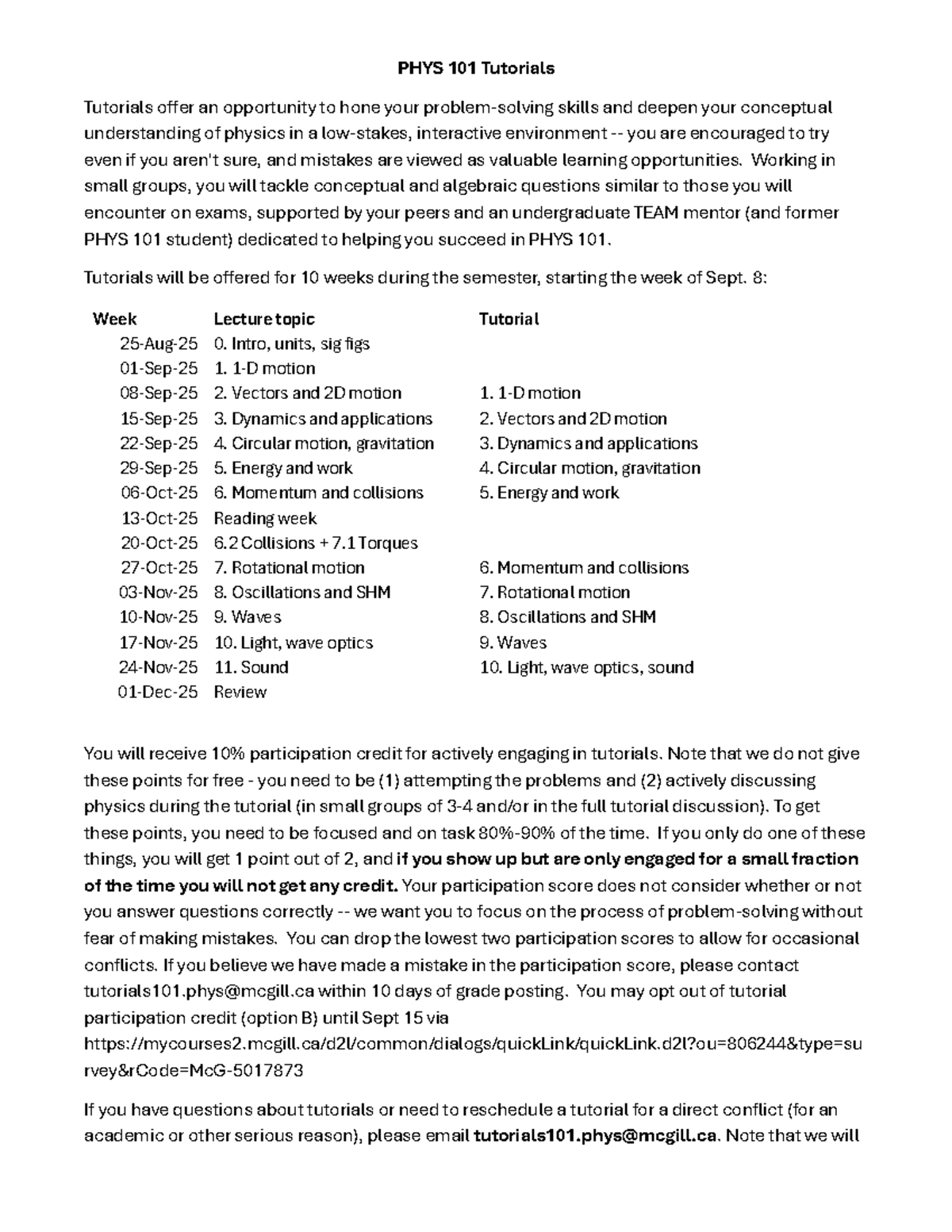 PHYS 101 Tutorial Guide: Skills Development & Participation - Studocu