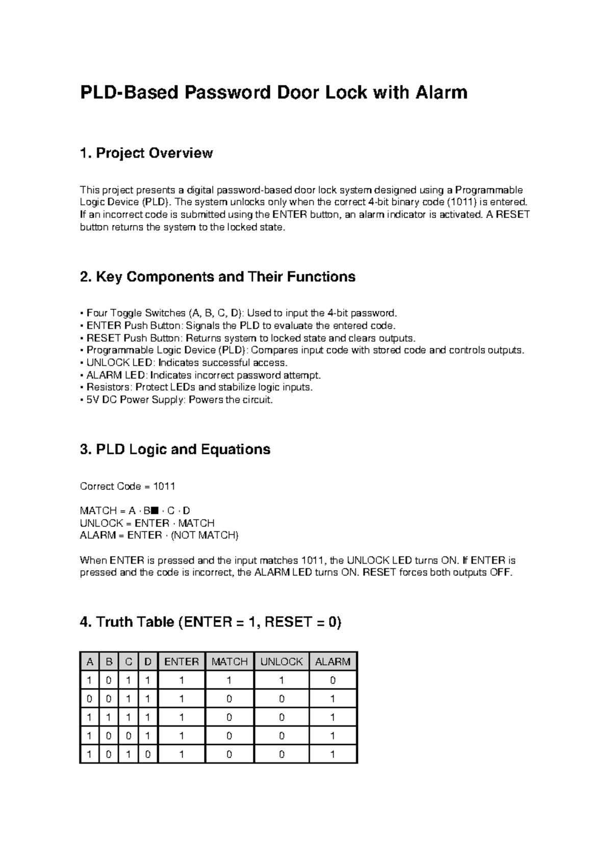 CS 1105 Project: Digital Password Door Lock System Overview - Studocu