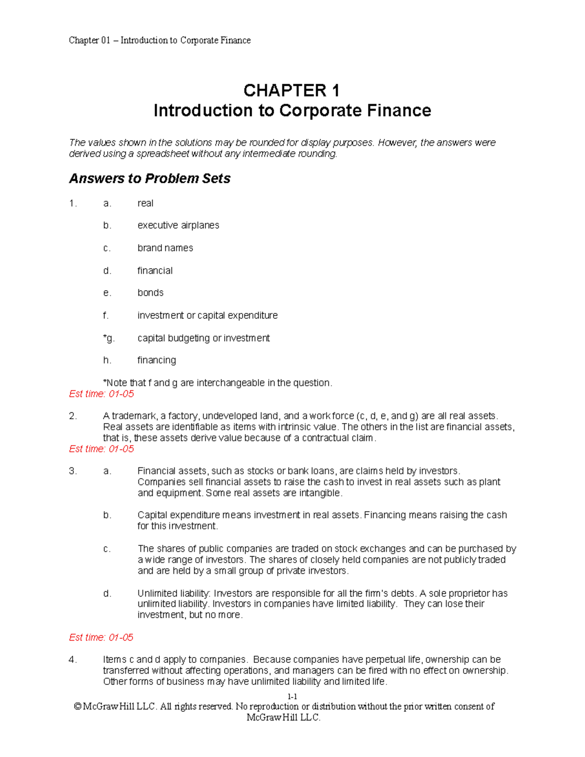 Chapter 01: Introduction to Corporate Finance Solutions (Brealey 2025R ...
