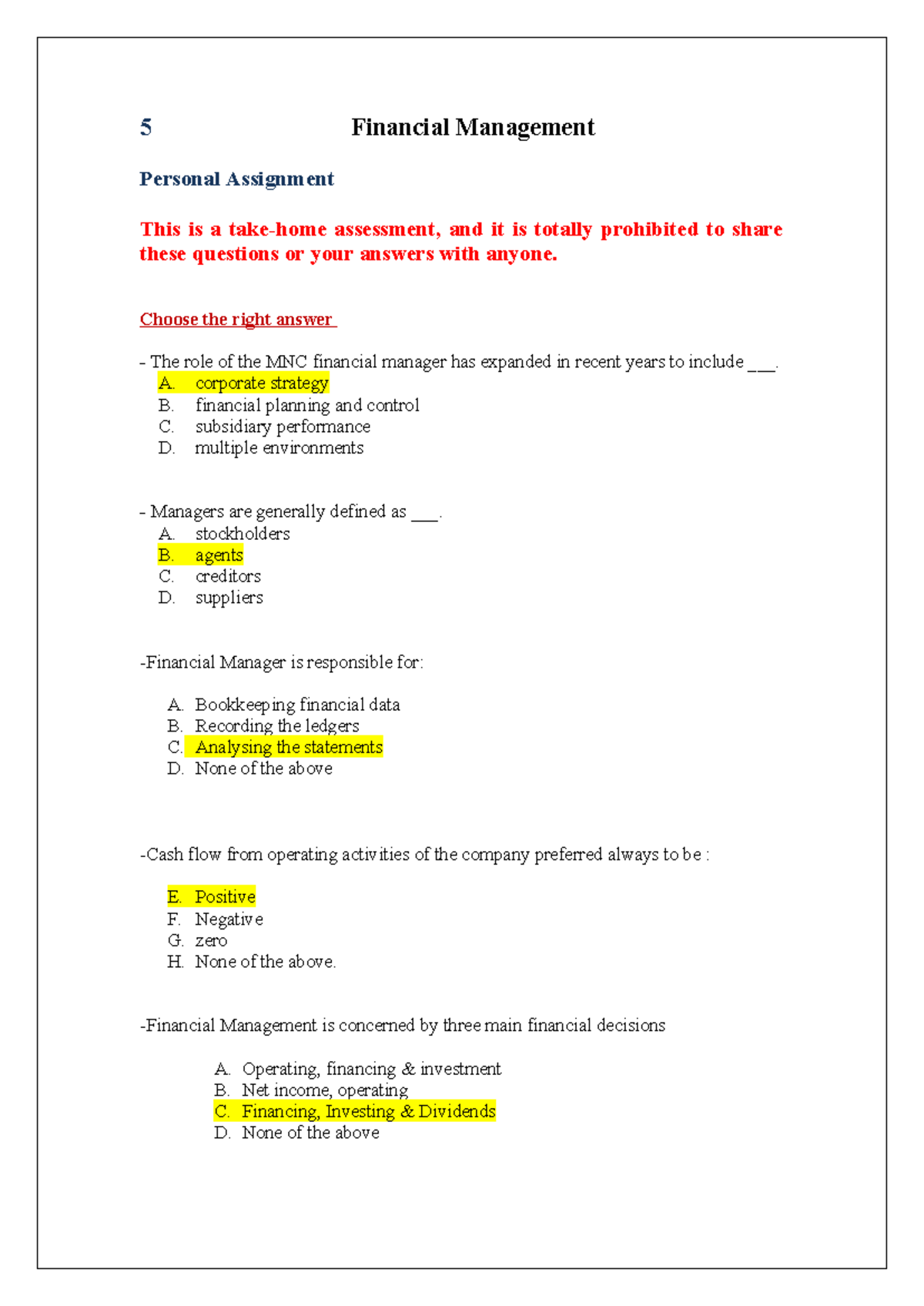 Financial Management - Personal Assignment (FM101) - Studocu