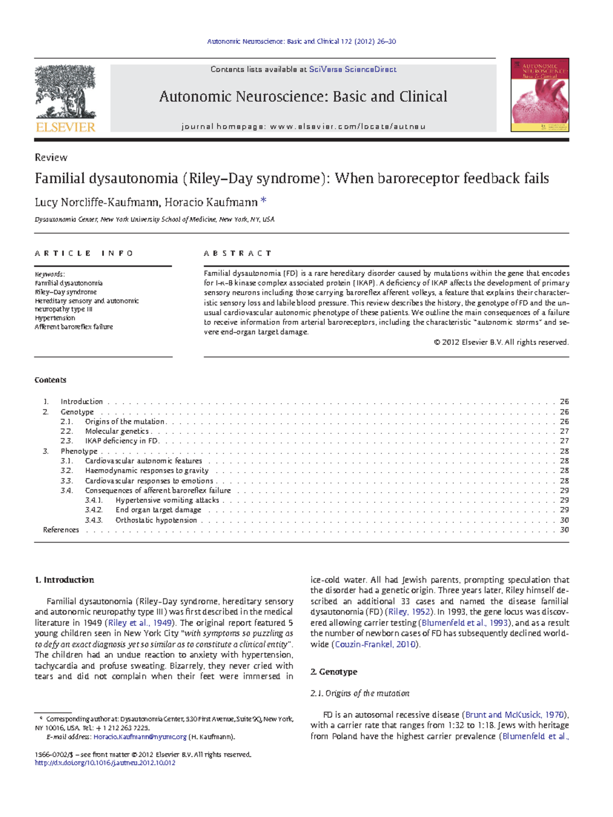 Norcliffe-kaufmann 2012 - Review Familial dysautonomia (Riley-Day ...
