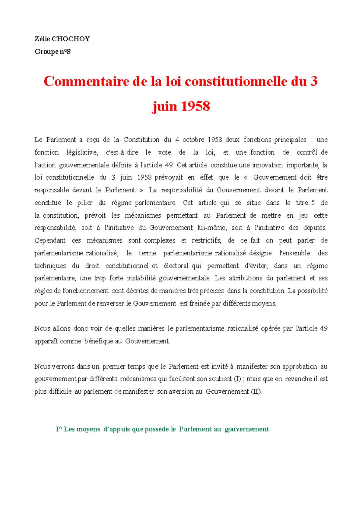 Commentaire de l'article 49 de la Constitution (Loi, 1958) - Studocu
