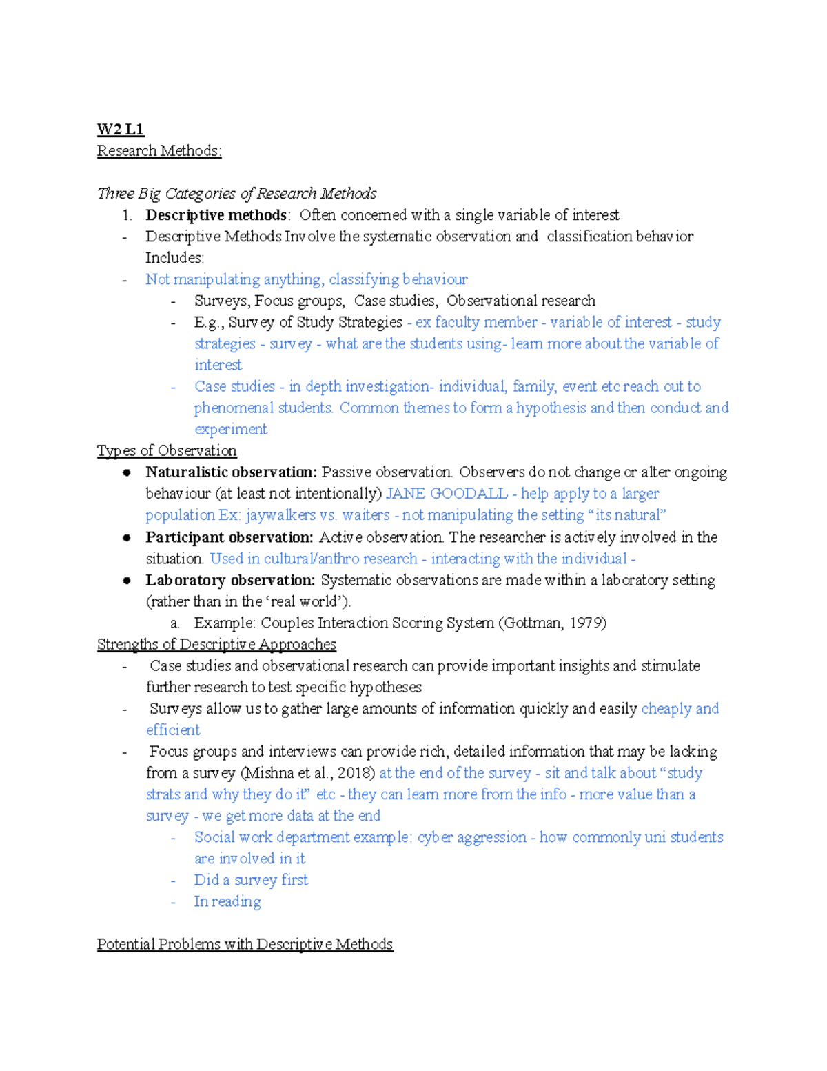 PSY100 Lecture Notes: Key Research Methods in Psychology - Studocu