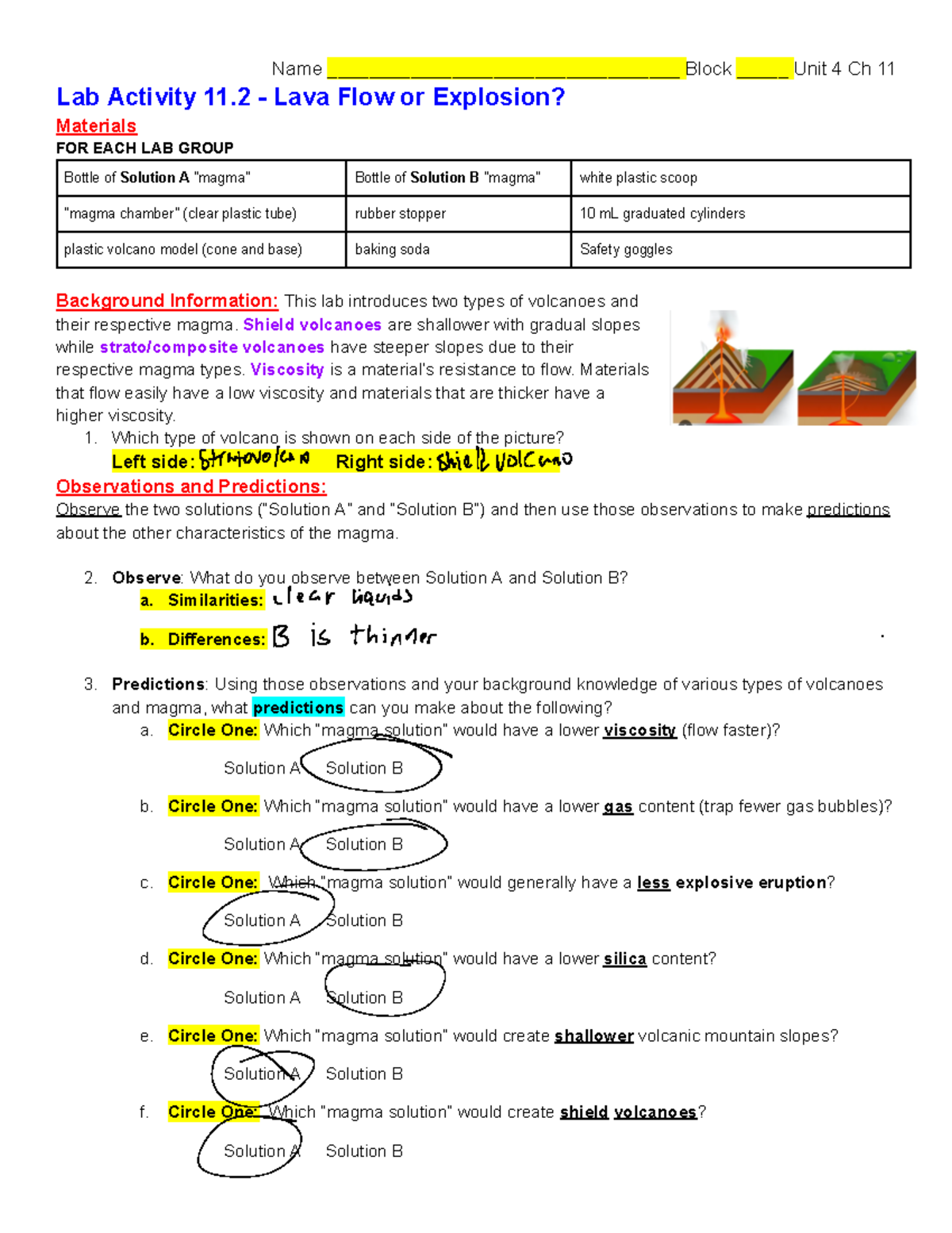 Lab Activity 11.2: Comparing Lava Flow vs. Explosion in Volcanoes - Studocu