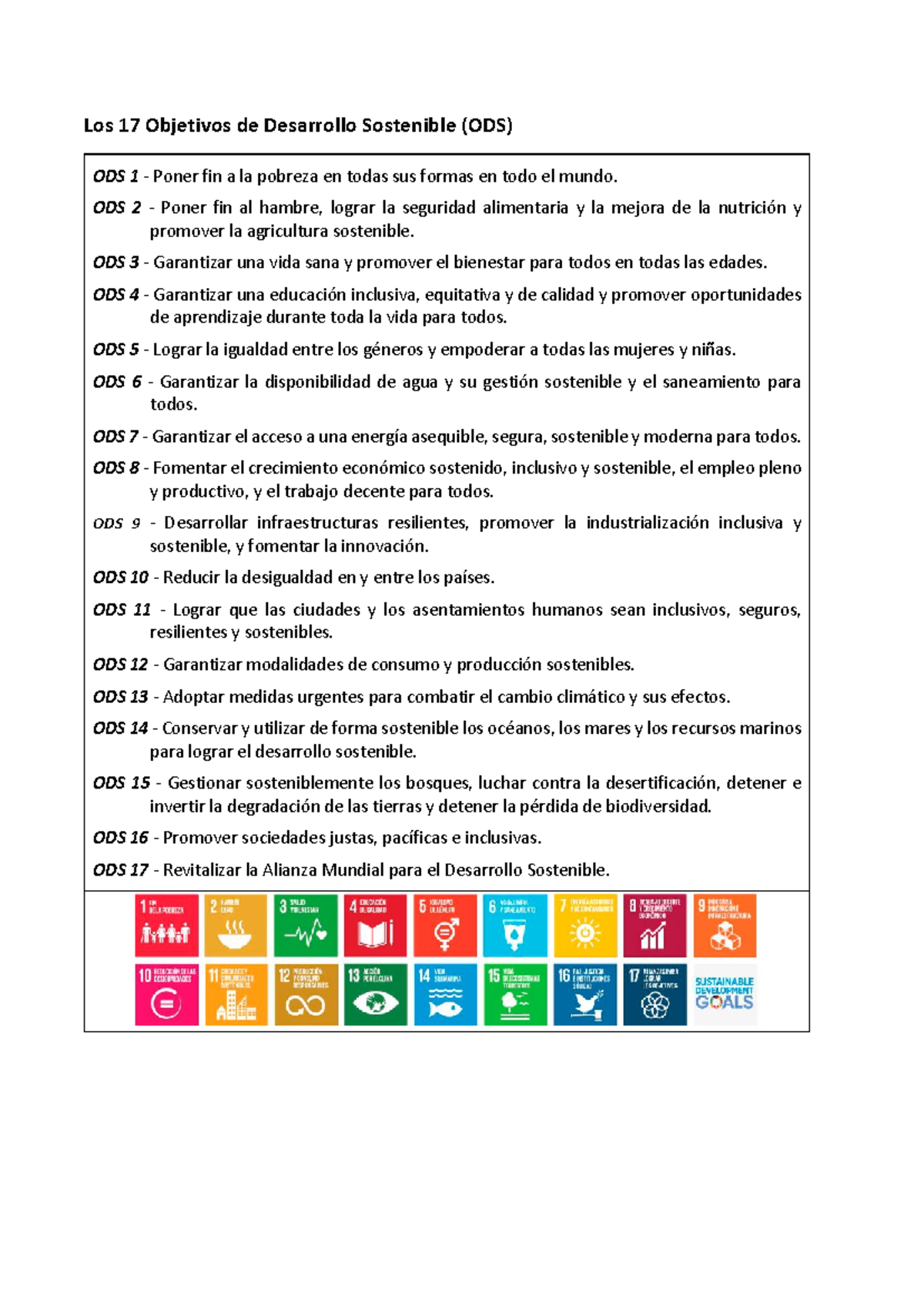 ODS: Cuadro y Retos de los 17 Objetivos de Desarrollo Sostenible - Document Preview