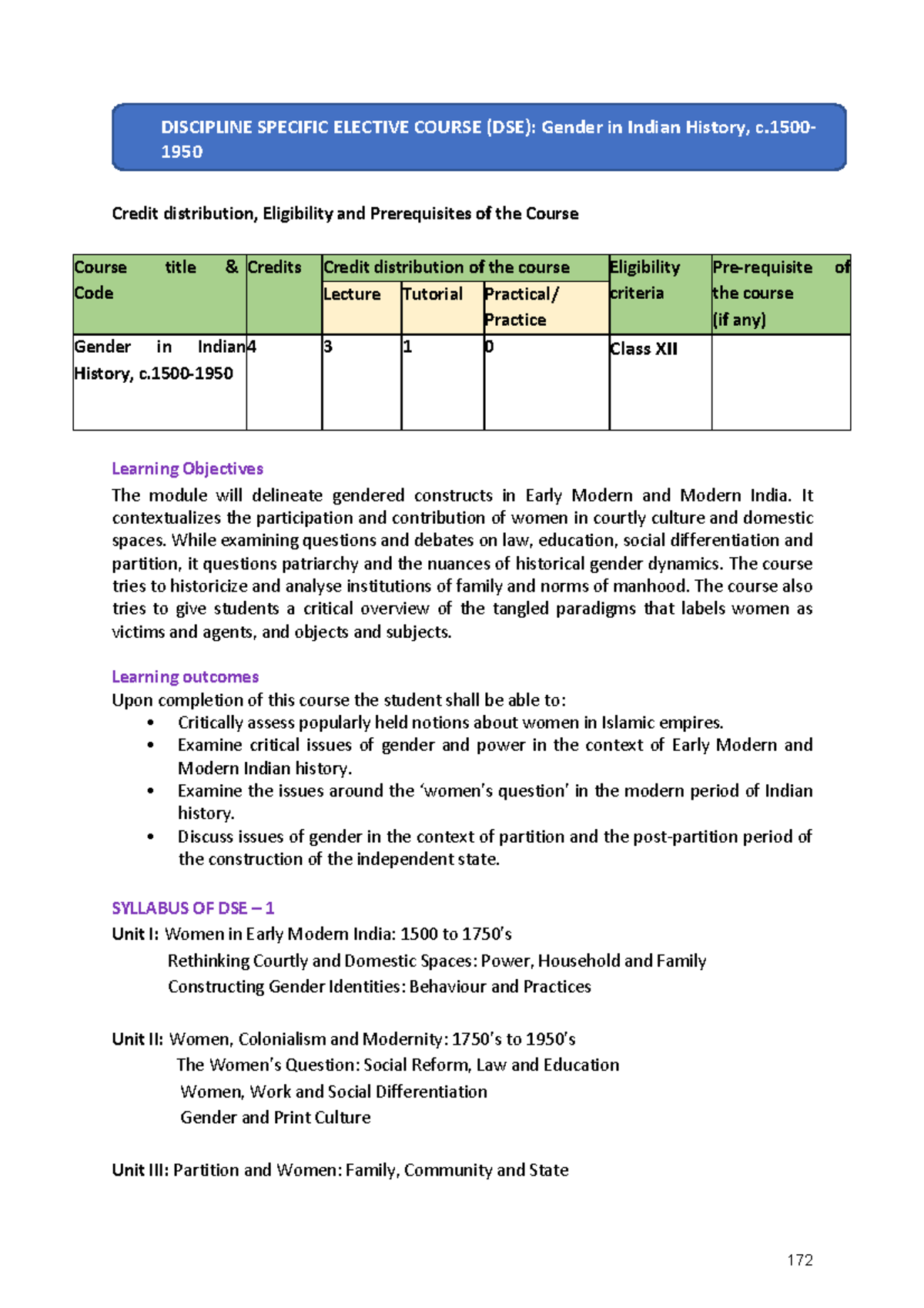 DSE: Gender in Indian History - Course Structure & Learning Goals - Studocu
