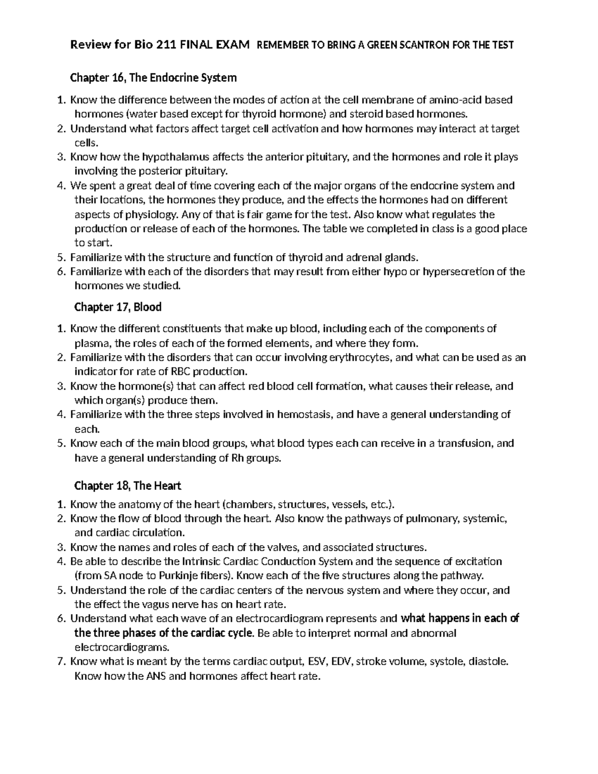 Bio 211 Final Exam Review: Key Concepts from Anatomy & Physiology - Studocu