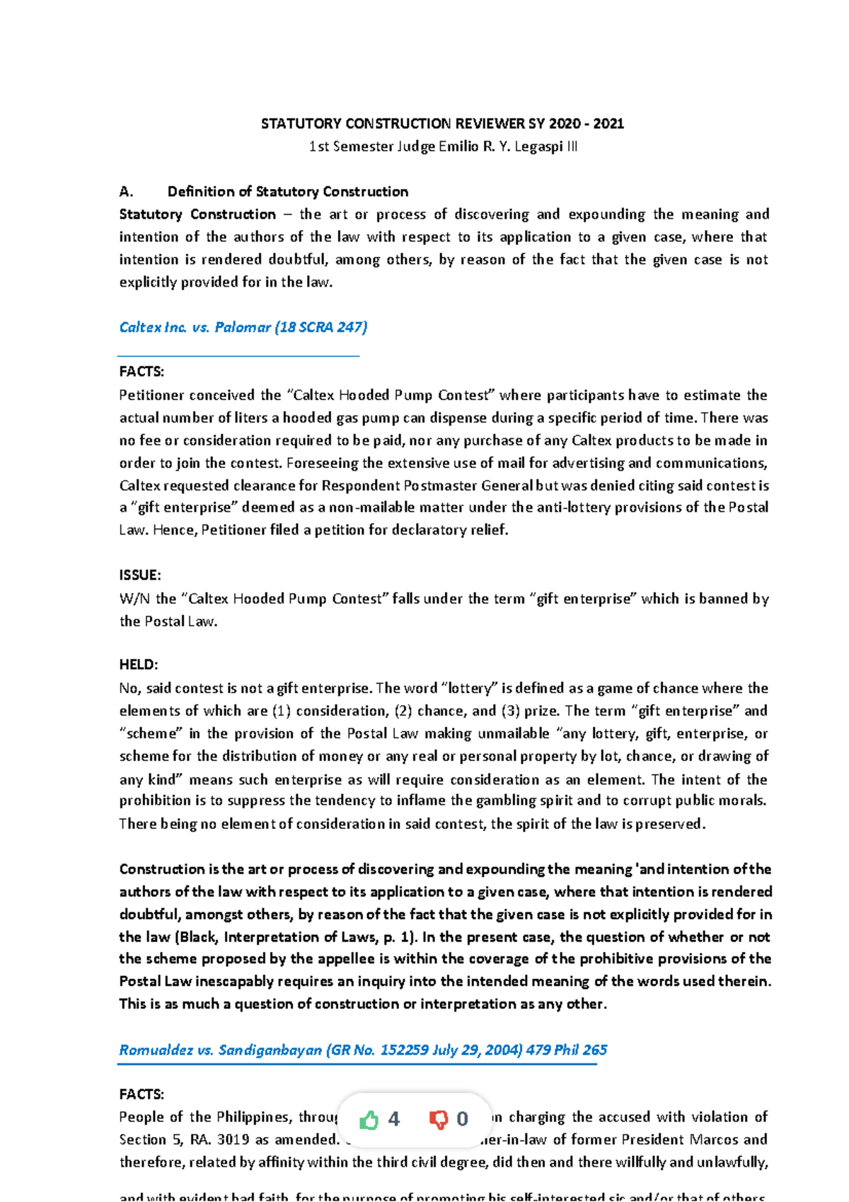 Statutory Construction Reviewer - Key Concepts and Cases (SY 2020-2021 ...