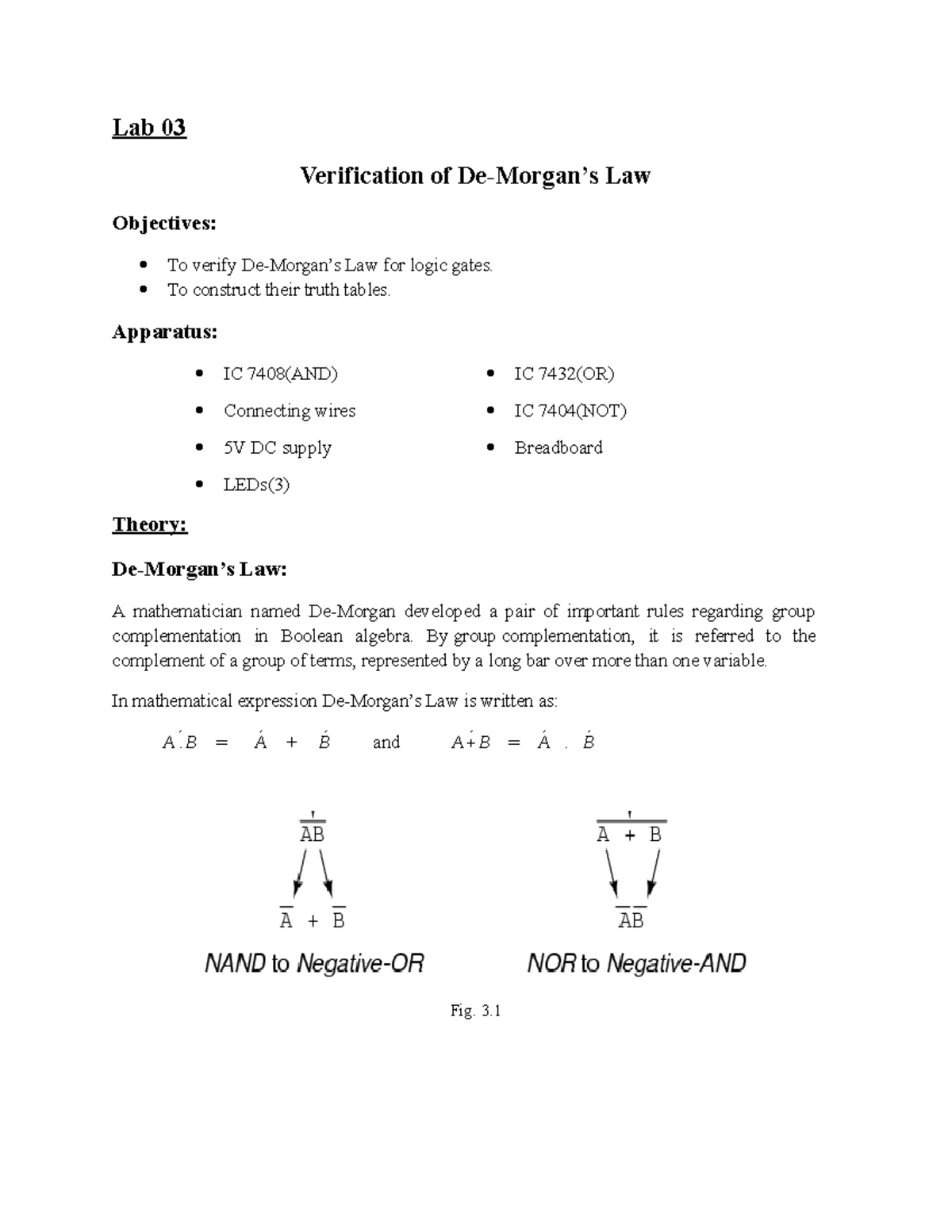 Lab 03 - Verification of De-Morgan's Law Lecture Notes - Studocu