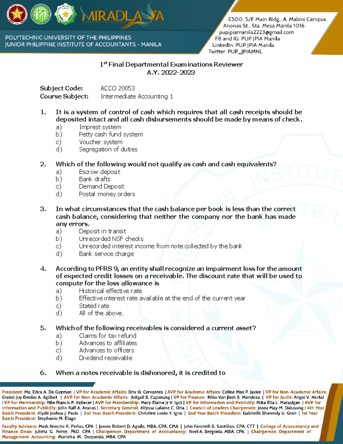 2nd Yr 1st F Intermediate Accounting 1 2223 - 1 st Final Departmental ...