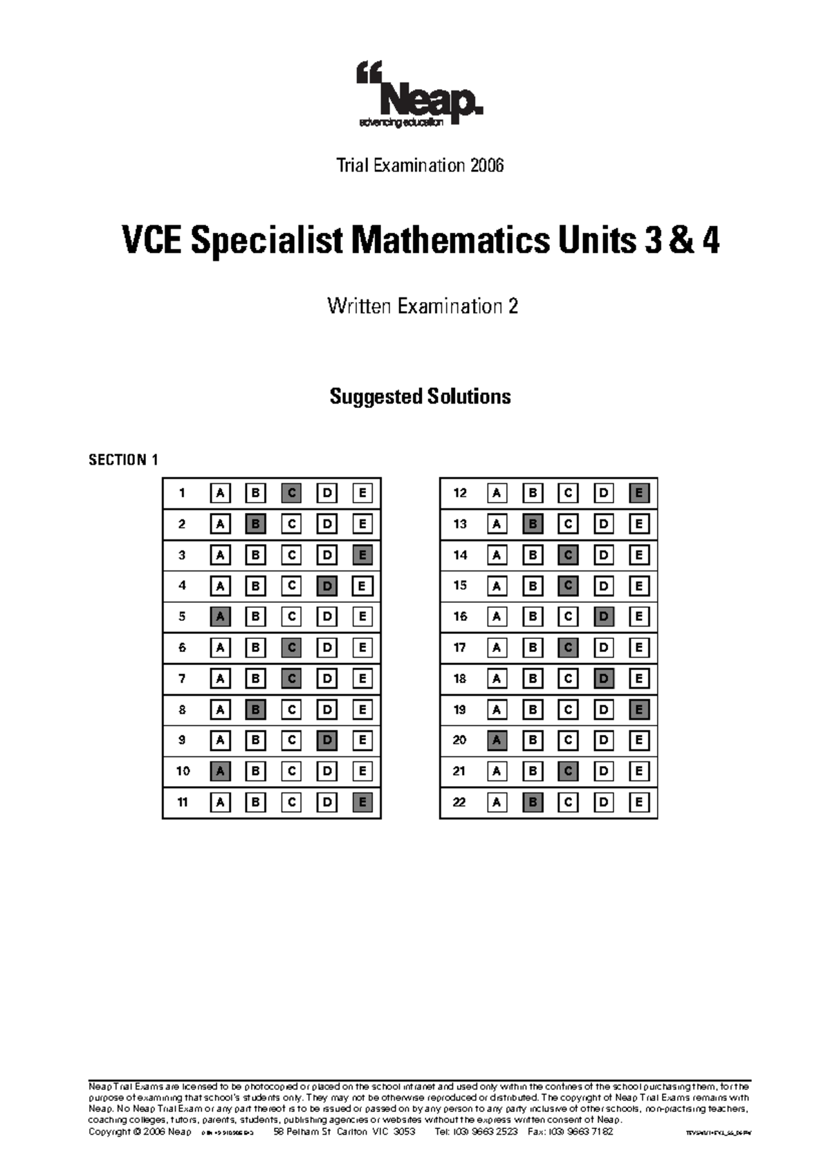 VCE Specialist Mathematics Units 3 4 Trial Exam 2 Suggested Solutions ...