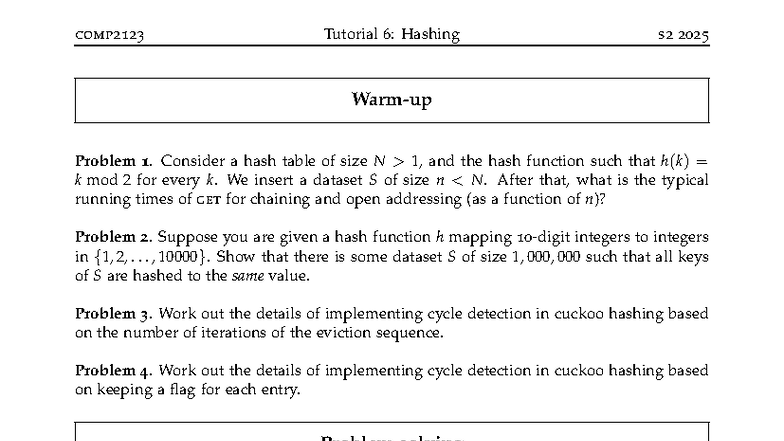 COMP2123 Tutorial 6: Hashing Concepts and Problem Solving - Studocu