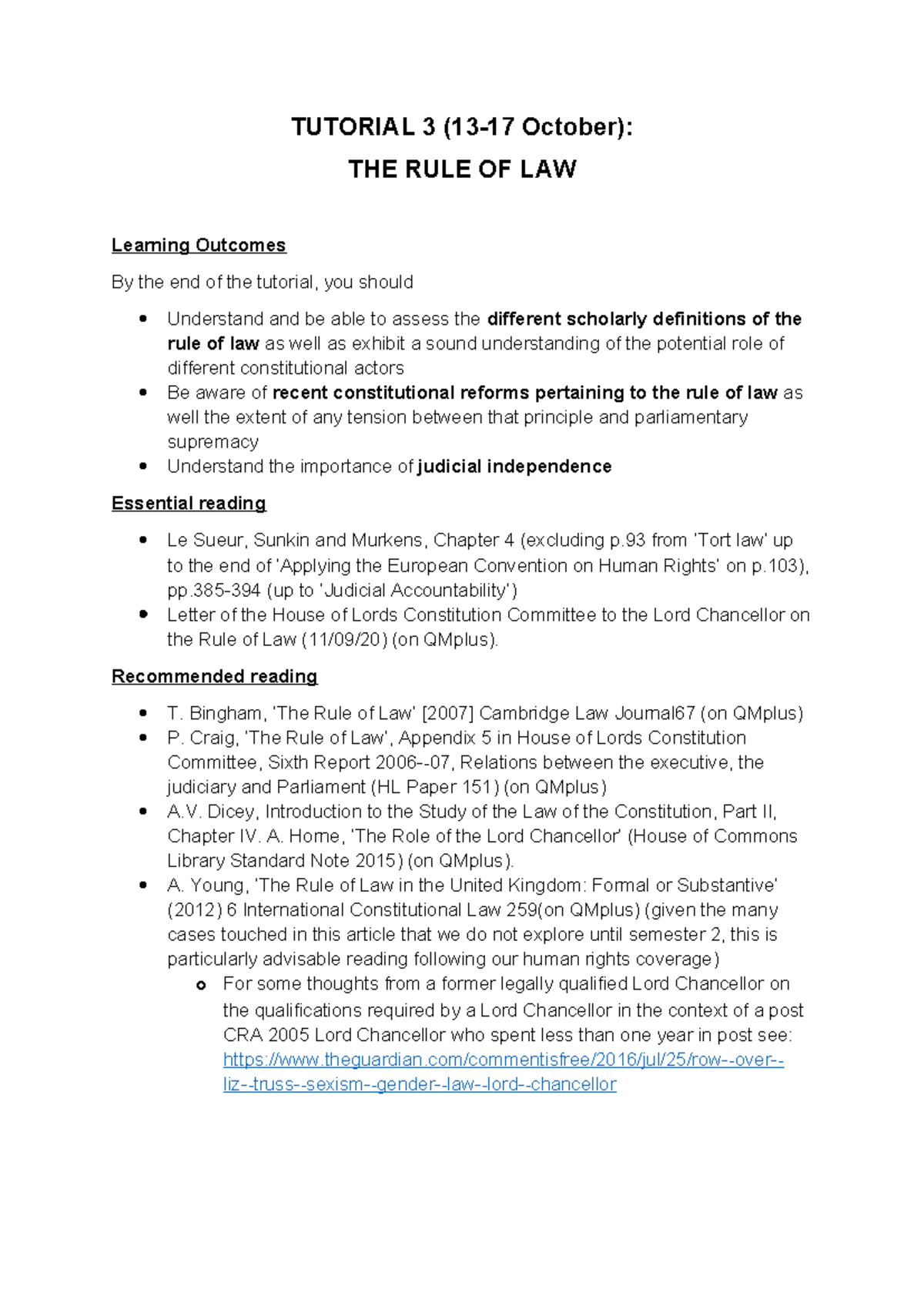 Tutorial 3: The Rule of Law - Key Concepts and Discussions - Studocu