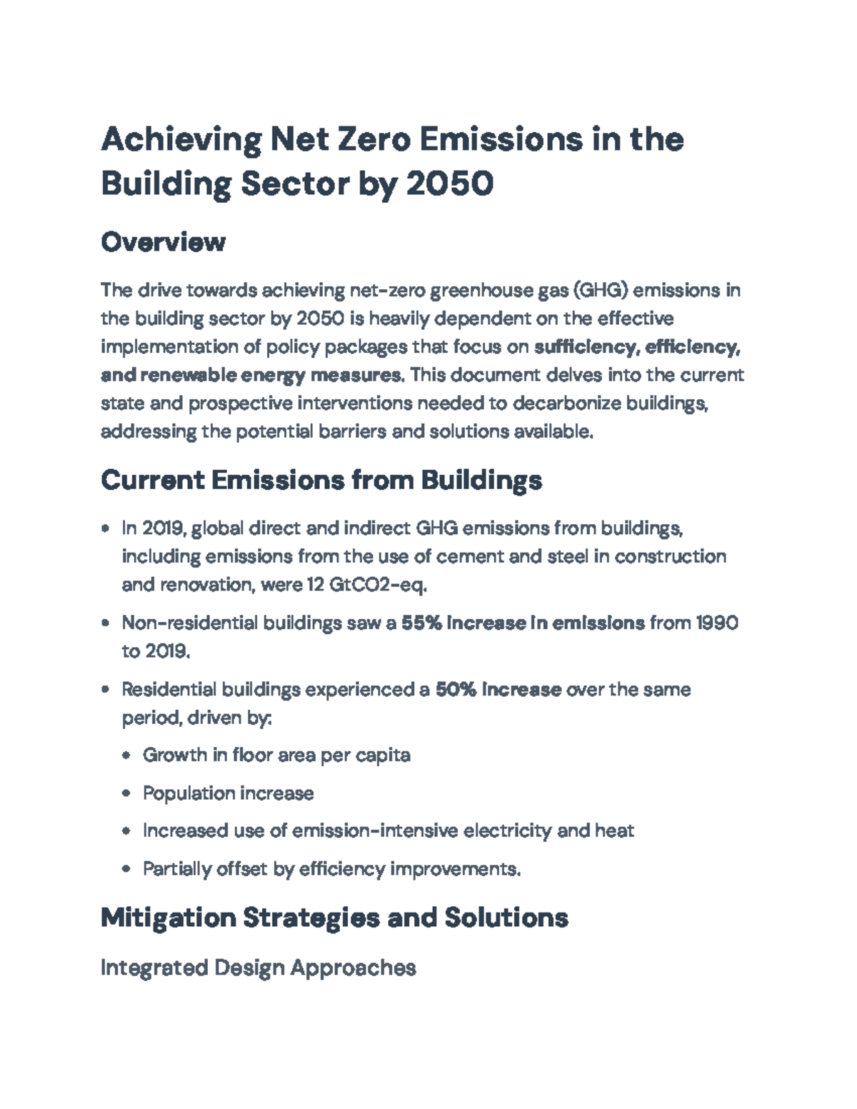 Achieving Net Zero Emissions in Buildings by 2050: Strategies ...