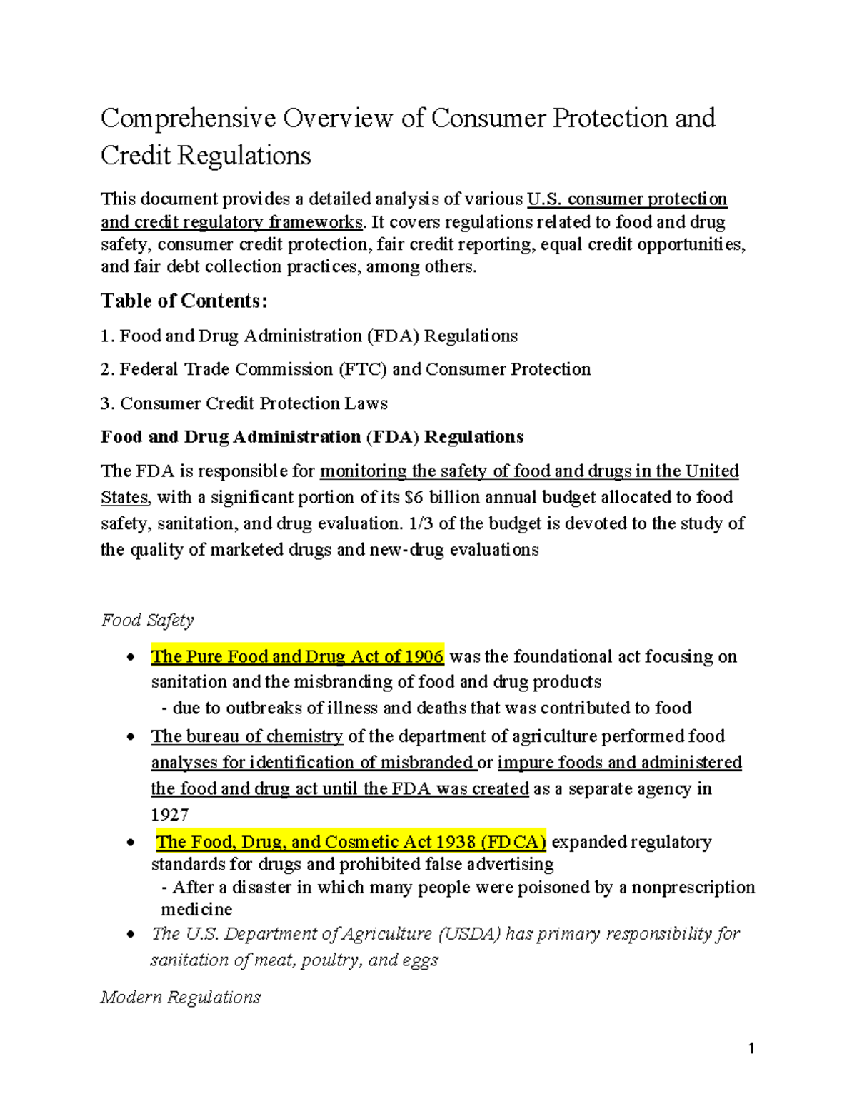 U. Consumer Protection & Credit Regulation Overview: A Detailed Study ...