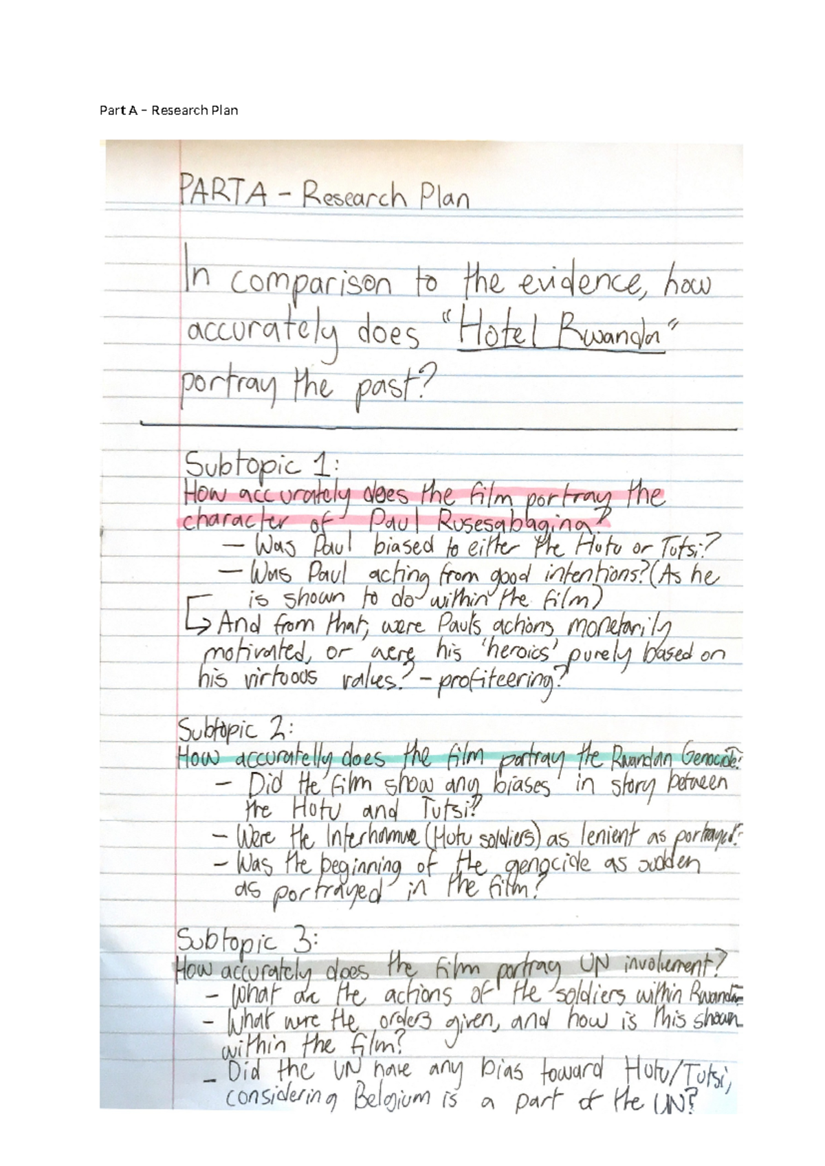 Modern History Research Notes + Research Plan - Part A – Research Plan ...