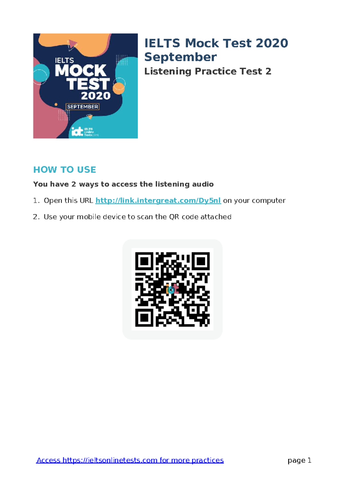 IELTS Mock Test 2020: September Listening Practice Test 2 Guide - Studocu
