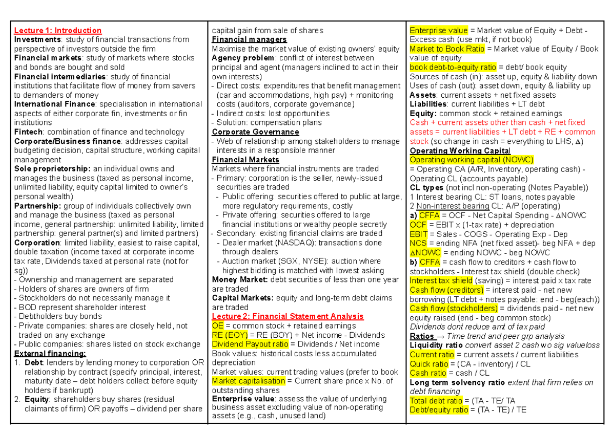FIN2704 Quiz 1 Investment Concepts & Financial Analysis Notes - Document Preview