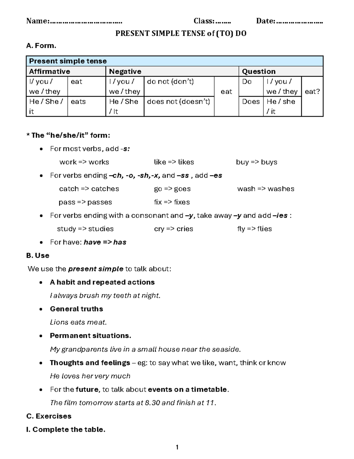 PRESENT SIMPLE TENSE (TO) DO: Form & Usage Guide - Studocu