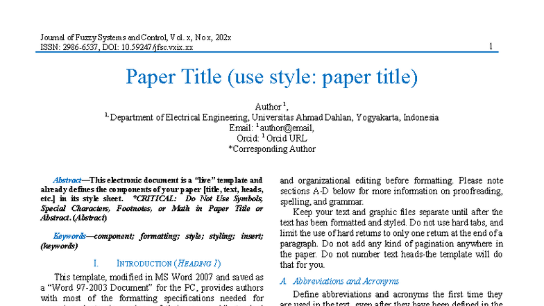 JFSC Article Template - Formatting Guidelines for Authors - Studocu