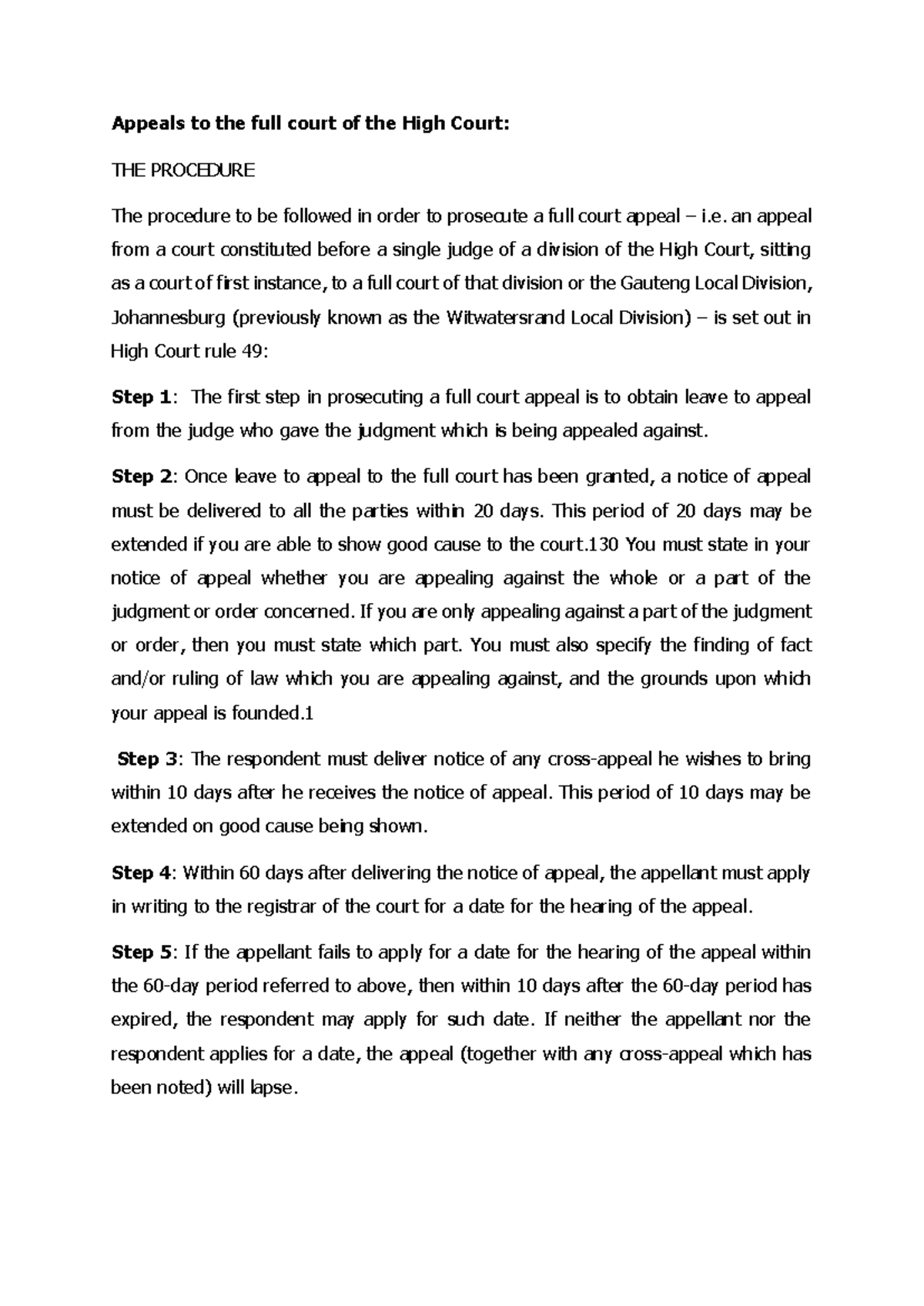 High Court Appeals Procedure: A Comprehensive Guide - Studocu
