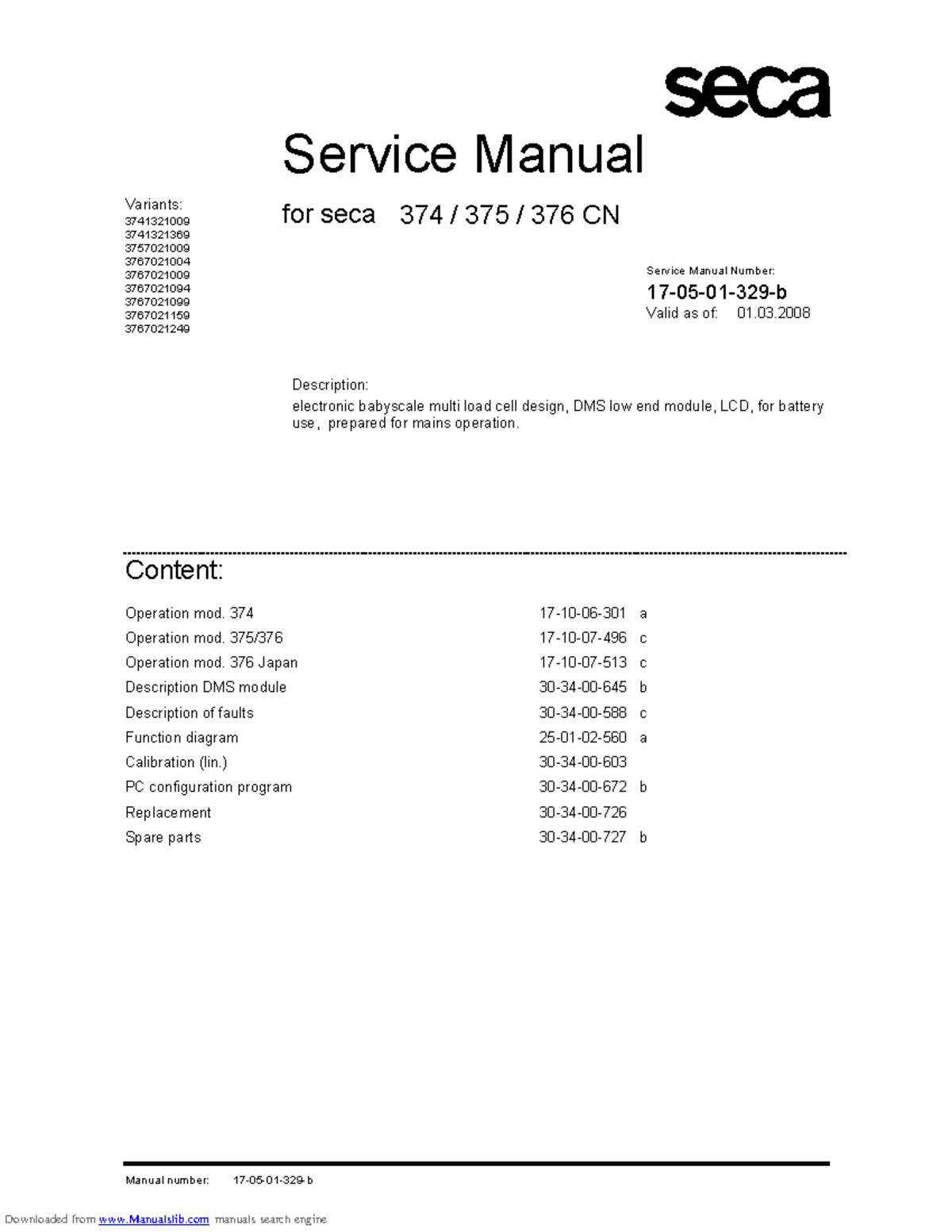 Seca 374/375/376 Service Manual & Fault Diagnostics Guide - Studocu