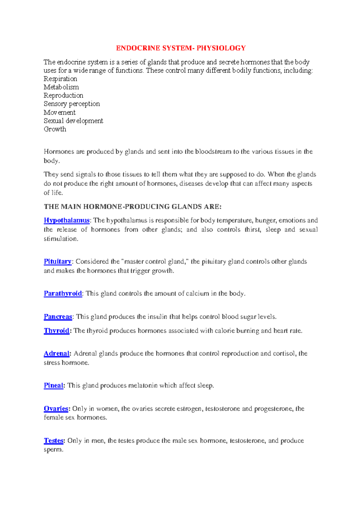Endocrine System Anatomy & Physiology Study Guide (BIO 201) - Studocu