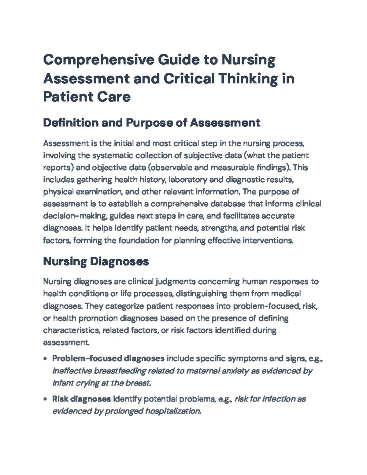 Comprehensive Nursing Assessment & Critical Thinking Guide (NUR 101 ...