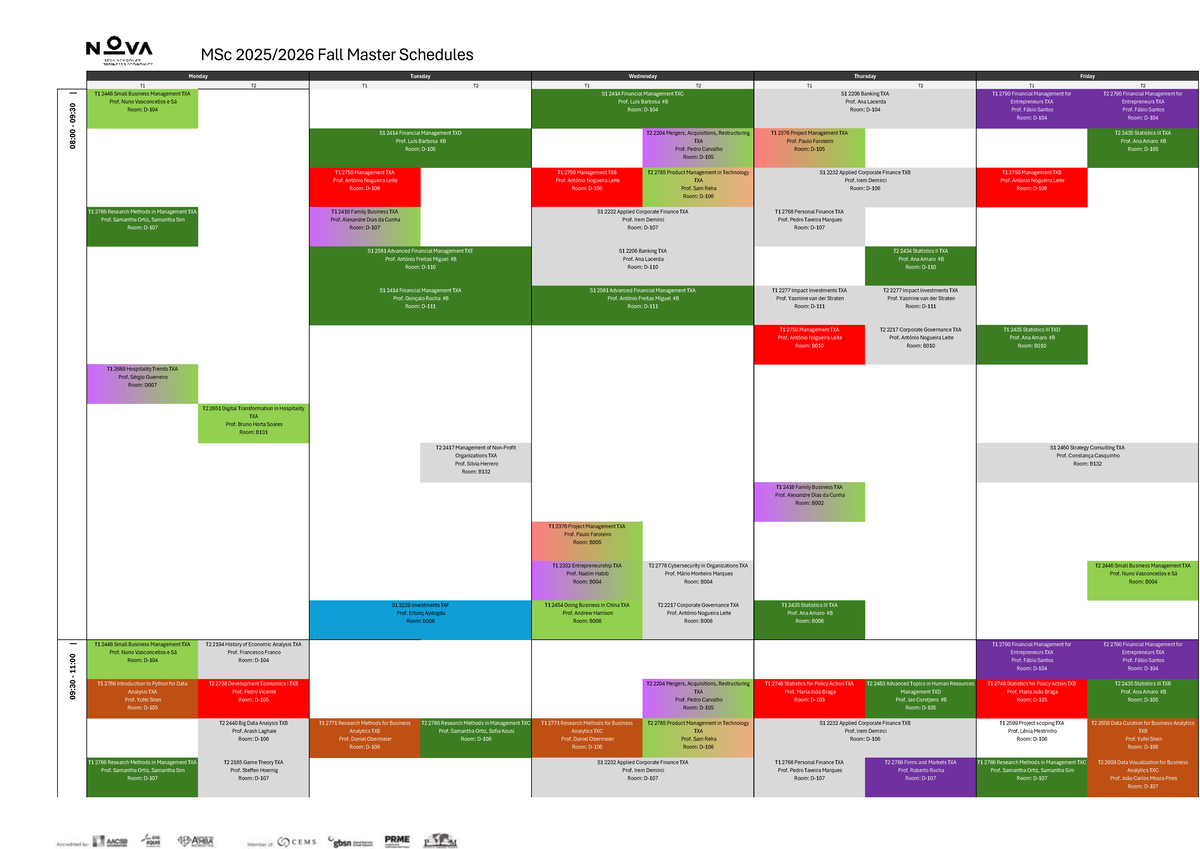 MSc Fall 2025-26 Course Schedules and Timetable - Studocu