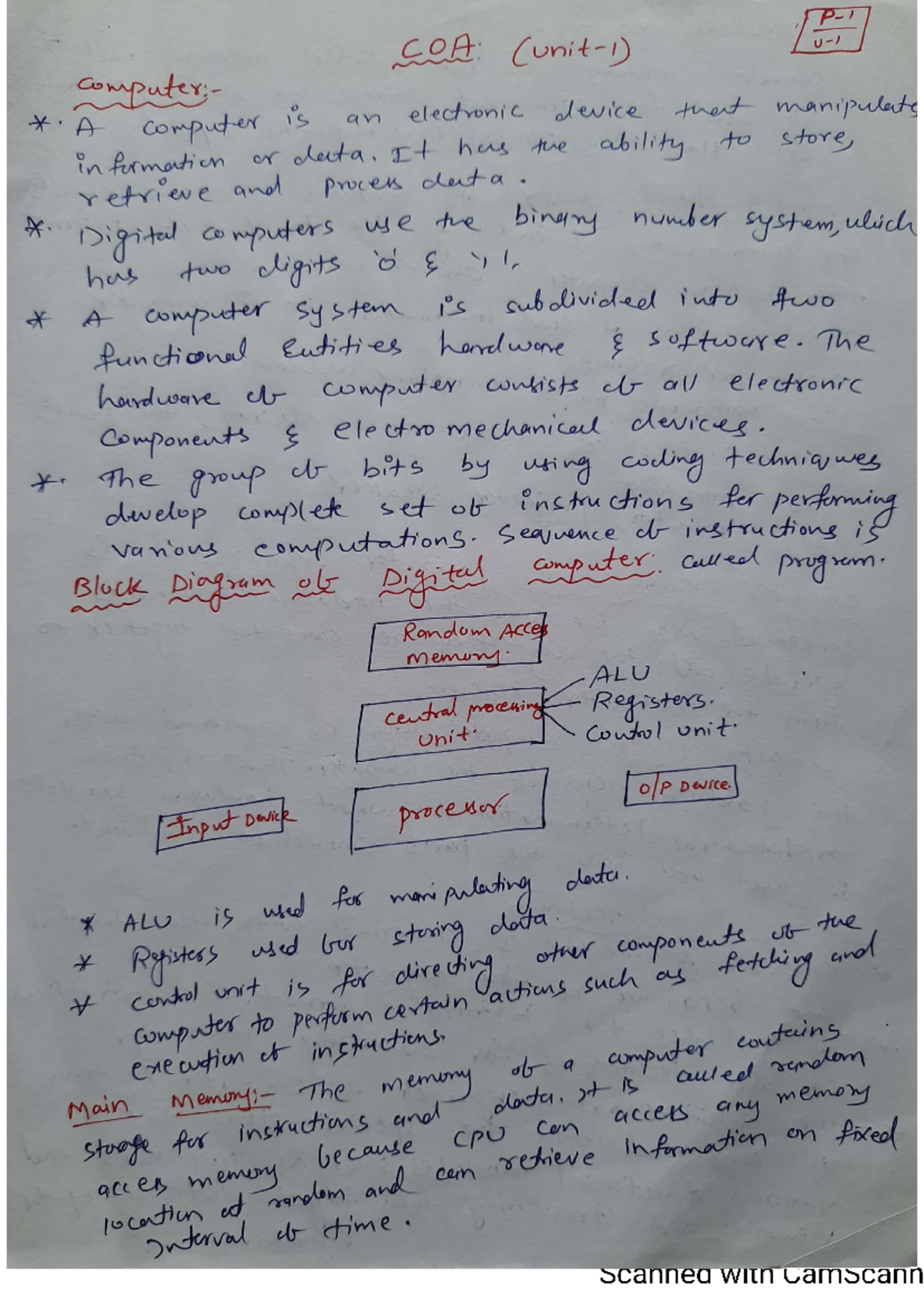 COA Unit 1 Notes - COA. A computer is an electronic device that ...