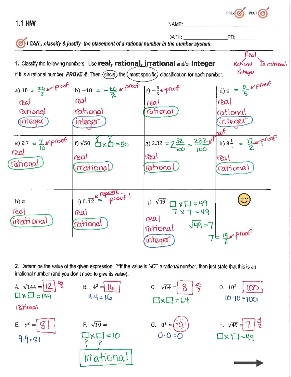 1.1 HW Key - Classifying Rational Numbers in the Number System - Studocu