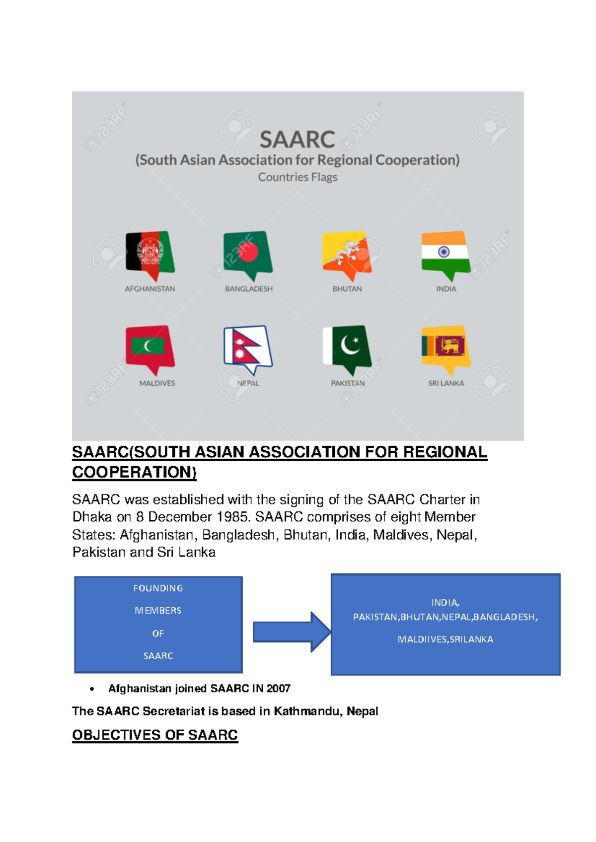 SAARC Notes: Overview and Objectives of Regional Cooperation - Studocu