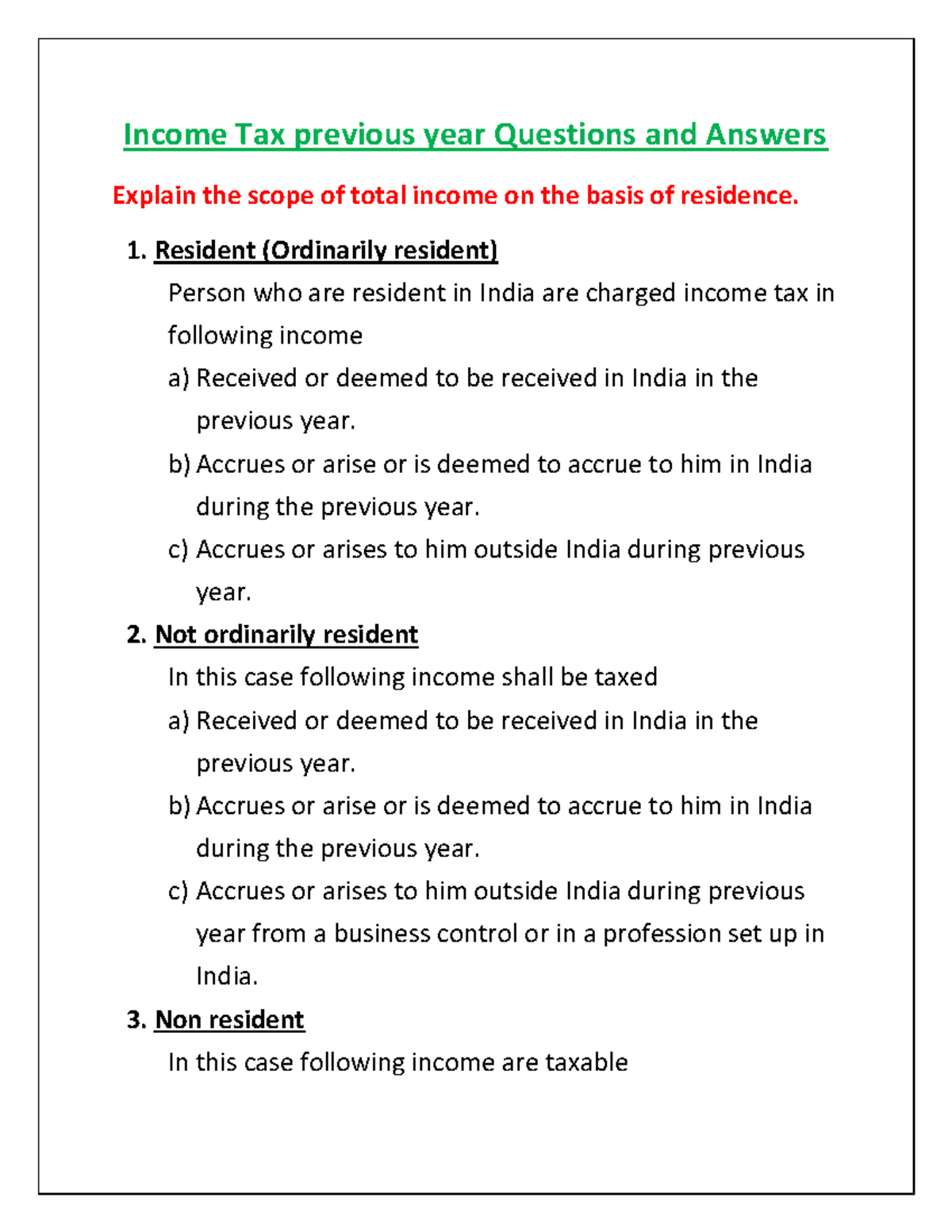 Income Tax Previous Year Q&A for BBA 6th Sem Students - Studocu