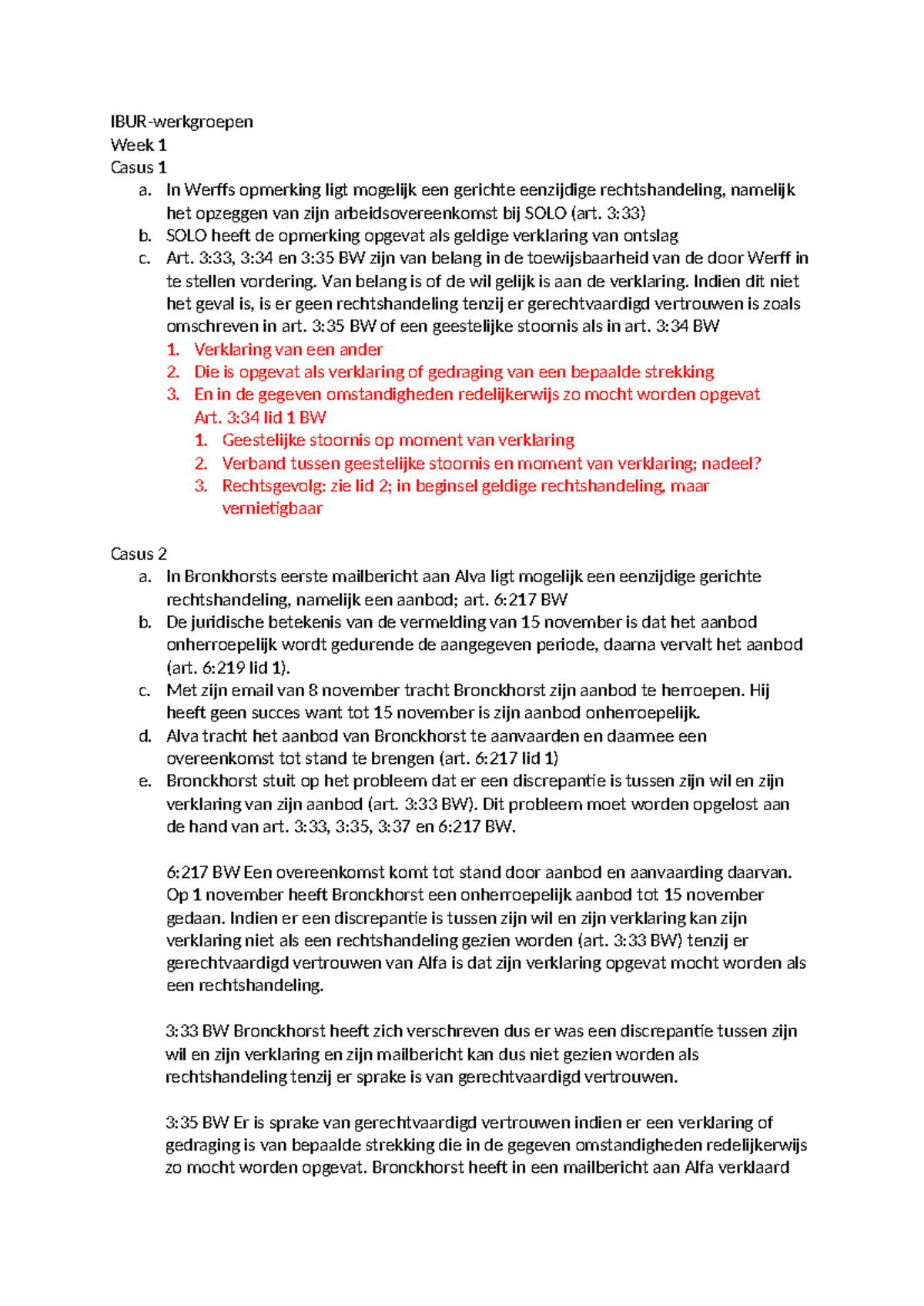 IBUR WG Week 1-4 Casusuitwerkingen en MC-Vragen - Studeersnel