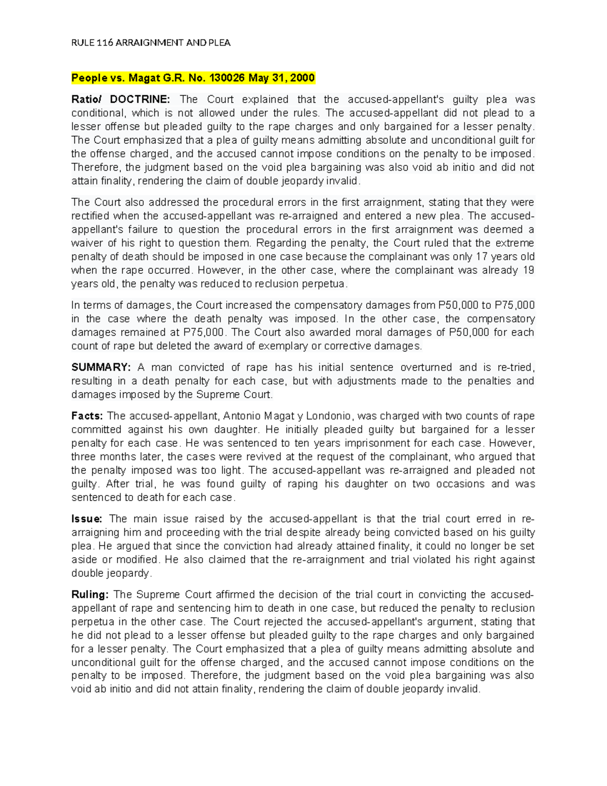 Rule 116 Arraignment & Plea: People vs. Magat & Koloh Pohong Case ...
