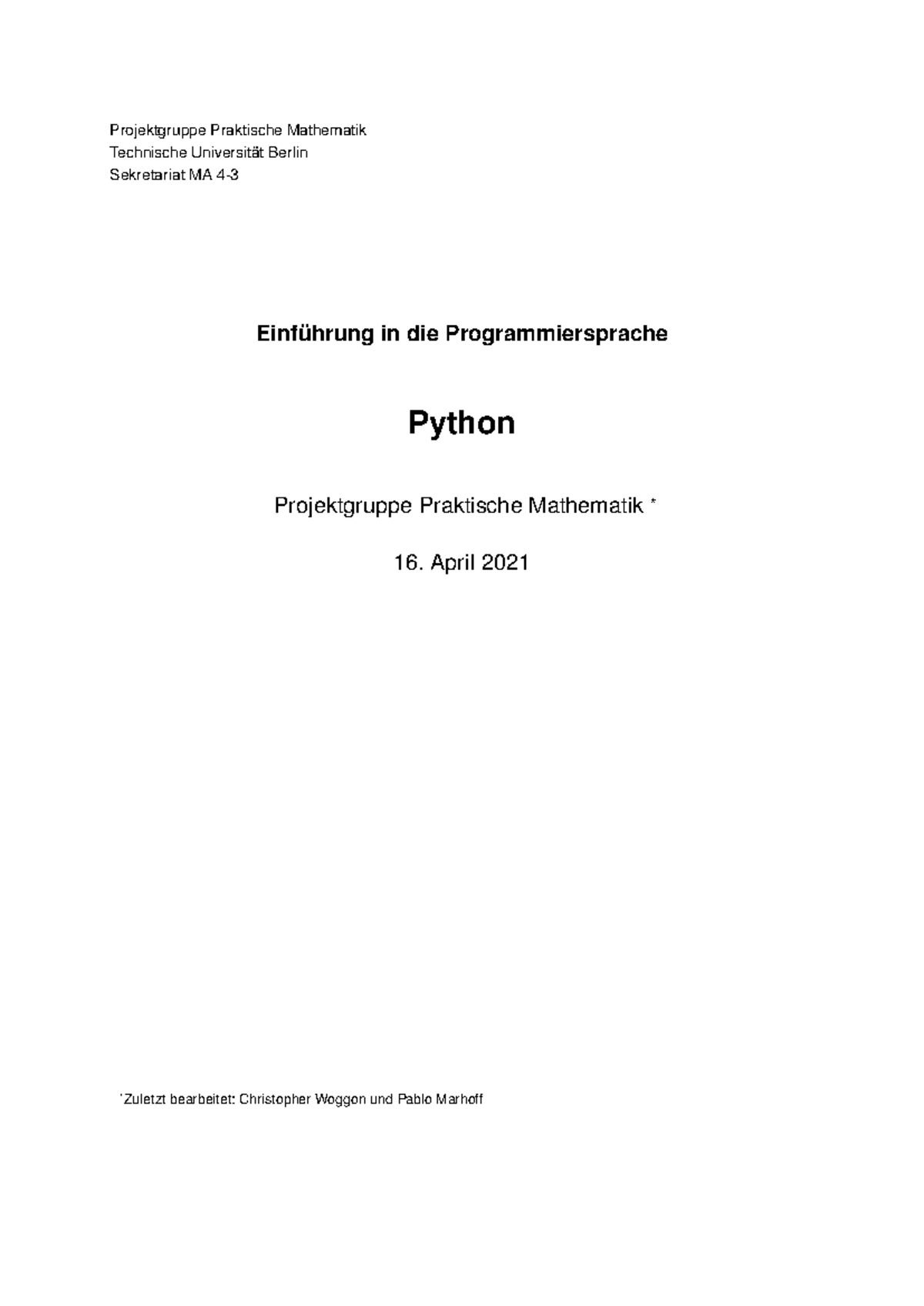 Skript: Einführung in Python - Praktische Mathematik (MA 4) - Studocu