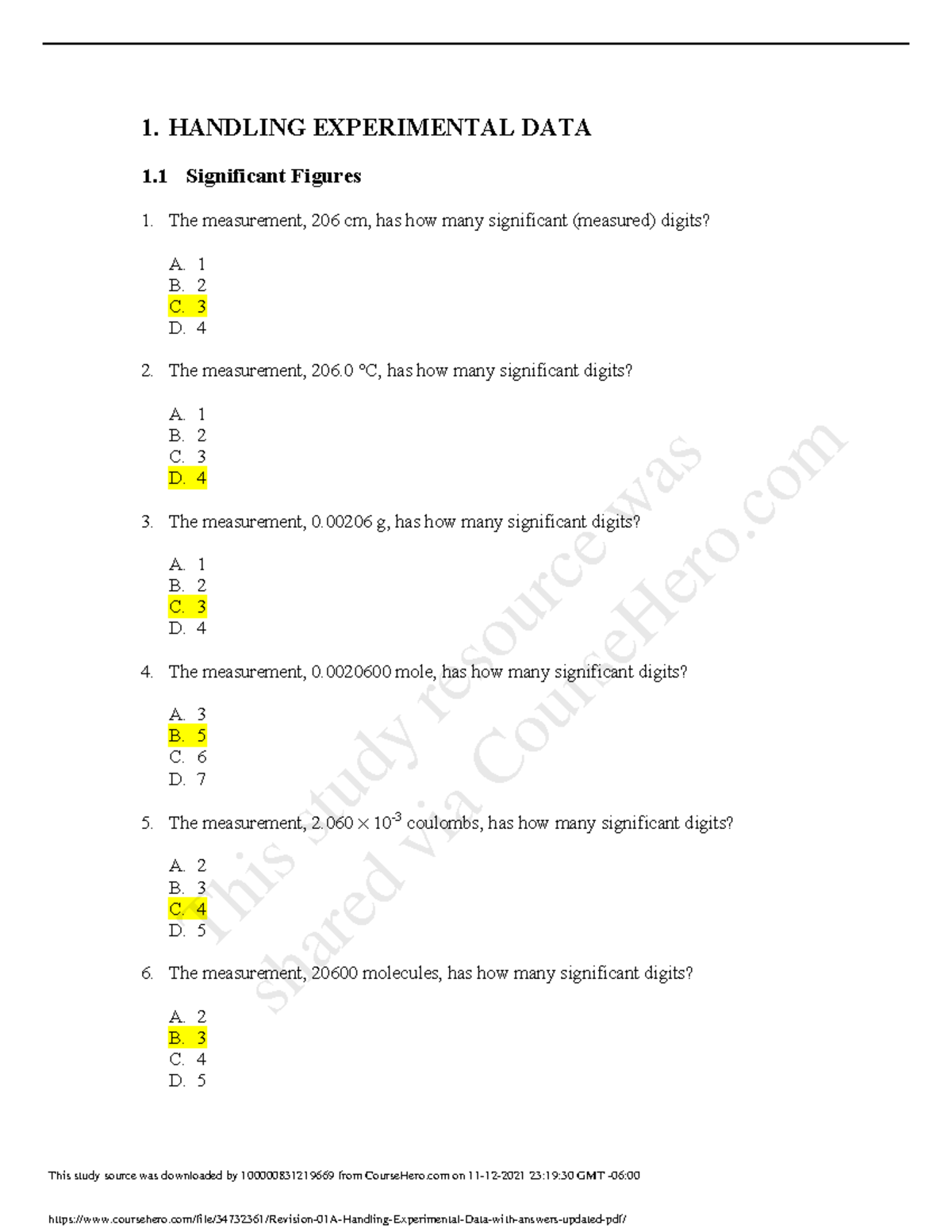 Revision 01A Handling Experimental Data with answers updated ...