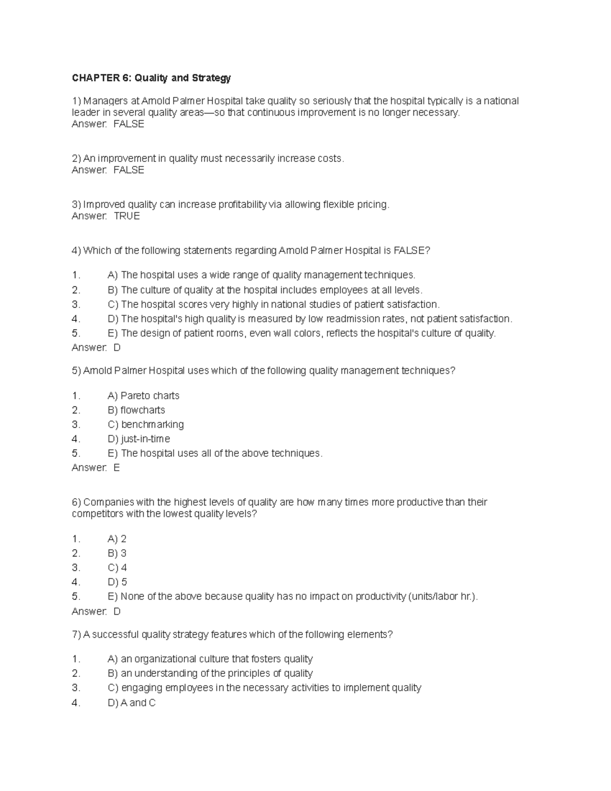 OM Ch- 6 (Quality): Comprehensive Study Notes for Key Concepts - Studocu
