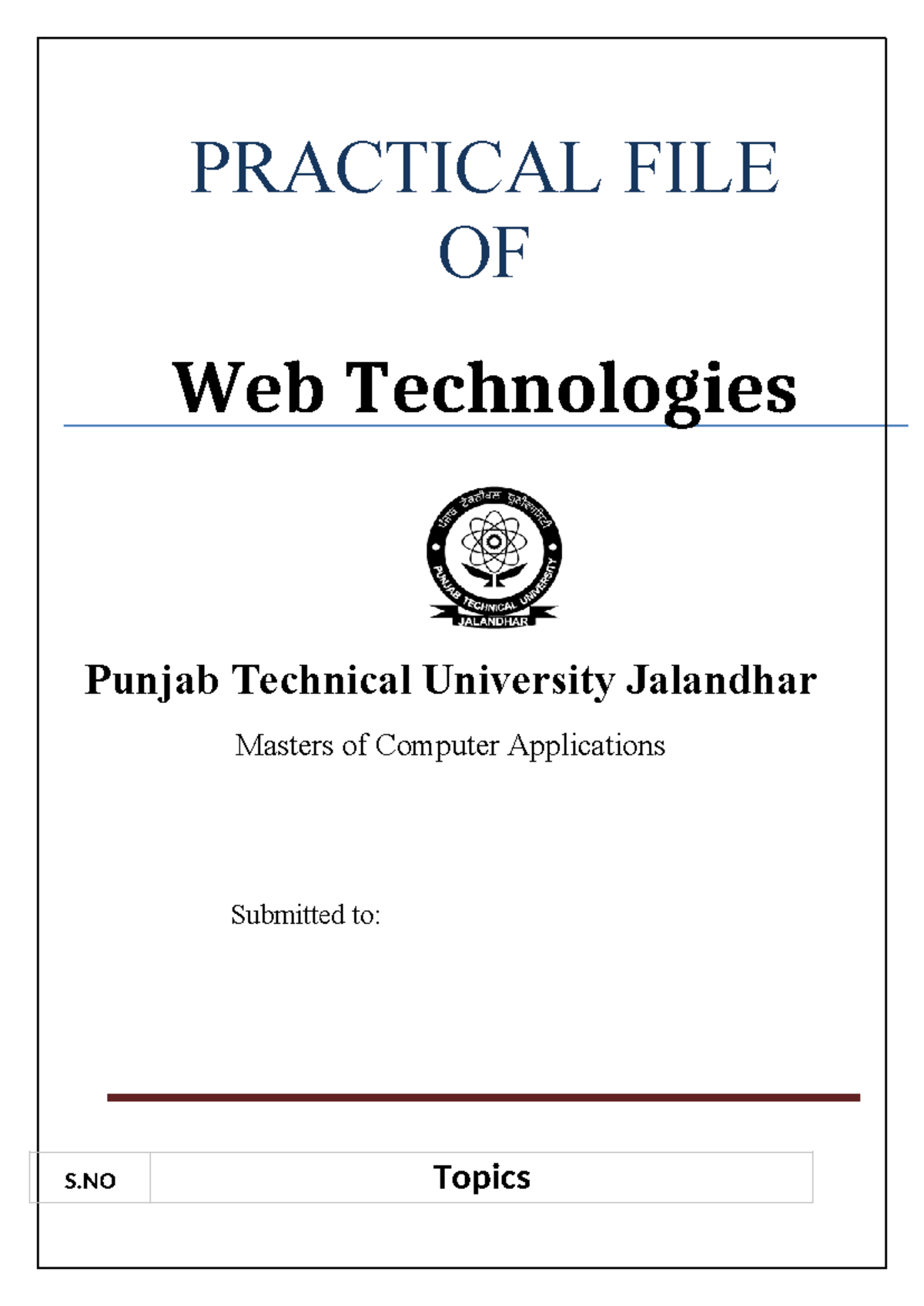 Web Technologies Practical File - MCA Program at PTU Jalandhar - Studocu