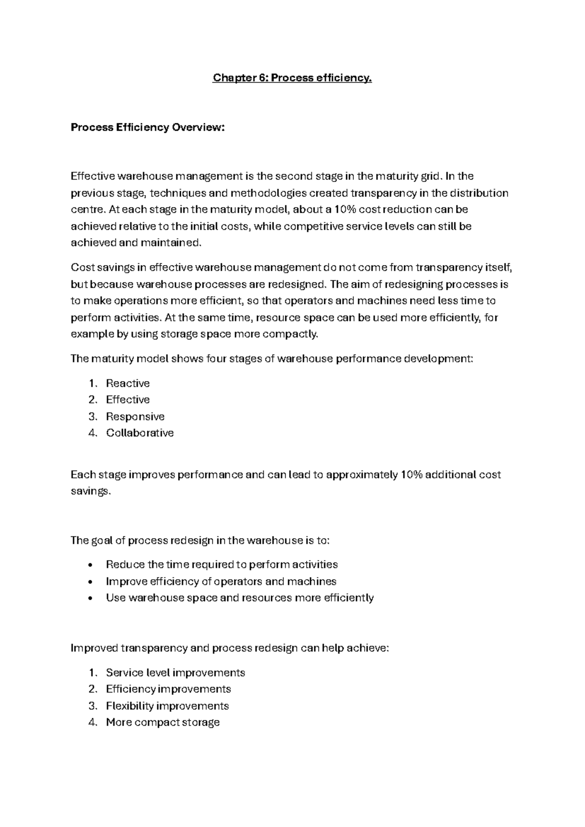 Chapter 6: Process Efficiency in Warehouse Management - Studocu